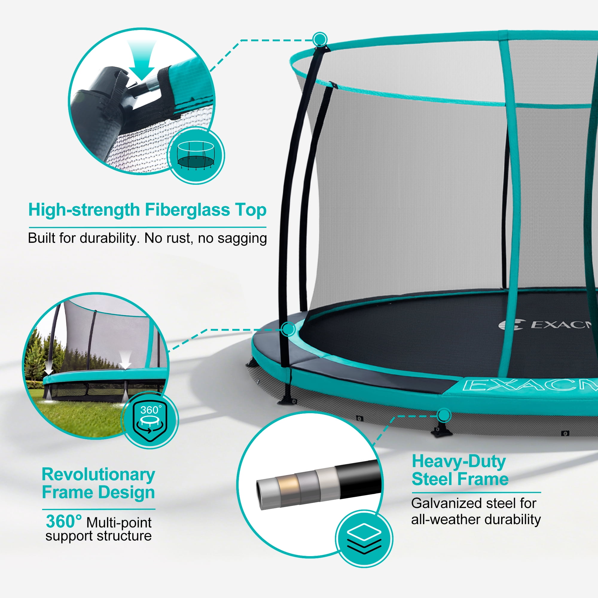 ExacMe In-Ground Trampoline with Safety Enclosure Net (Black, 14 ft) oabw8