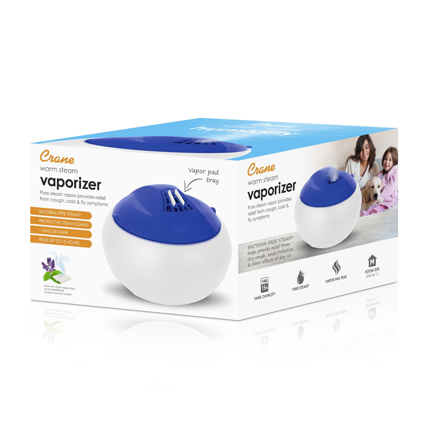 Crane USA Pure Steam Vaporizer, Filter Free Warm Mist Humidifier for Cough and Congestion Relief (Blue, 1 Gallon) 41nx4