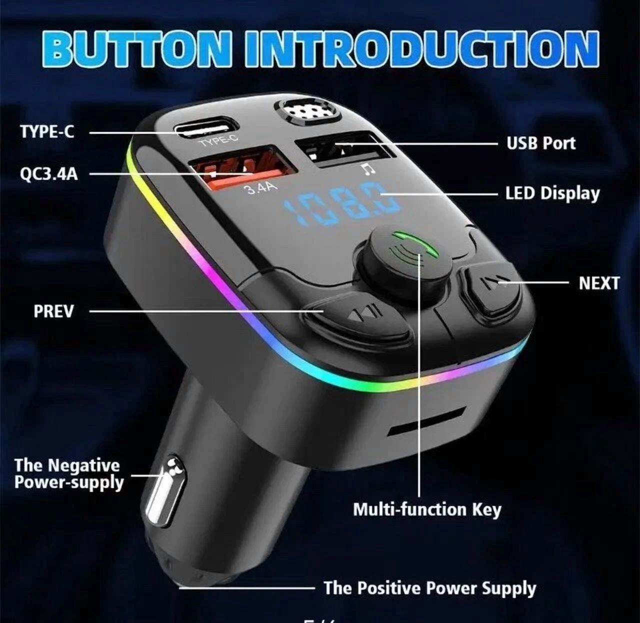Knack Bluetooth 5.0 Wireless FM Transmitter Car Adapter with USB PD Fast Charger and Hands-Free Calling (1 Pack) 7w4rc