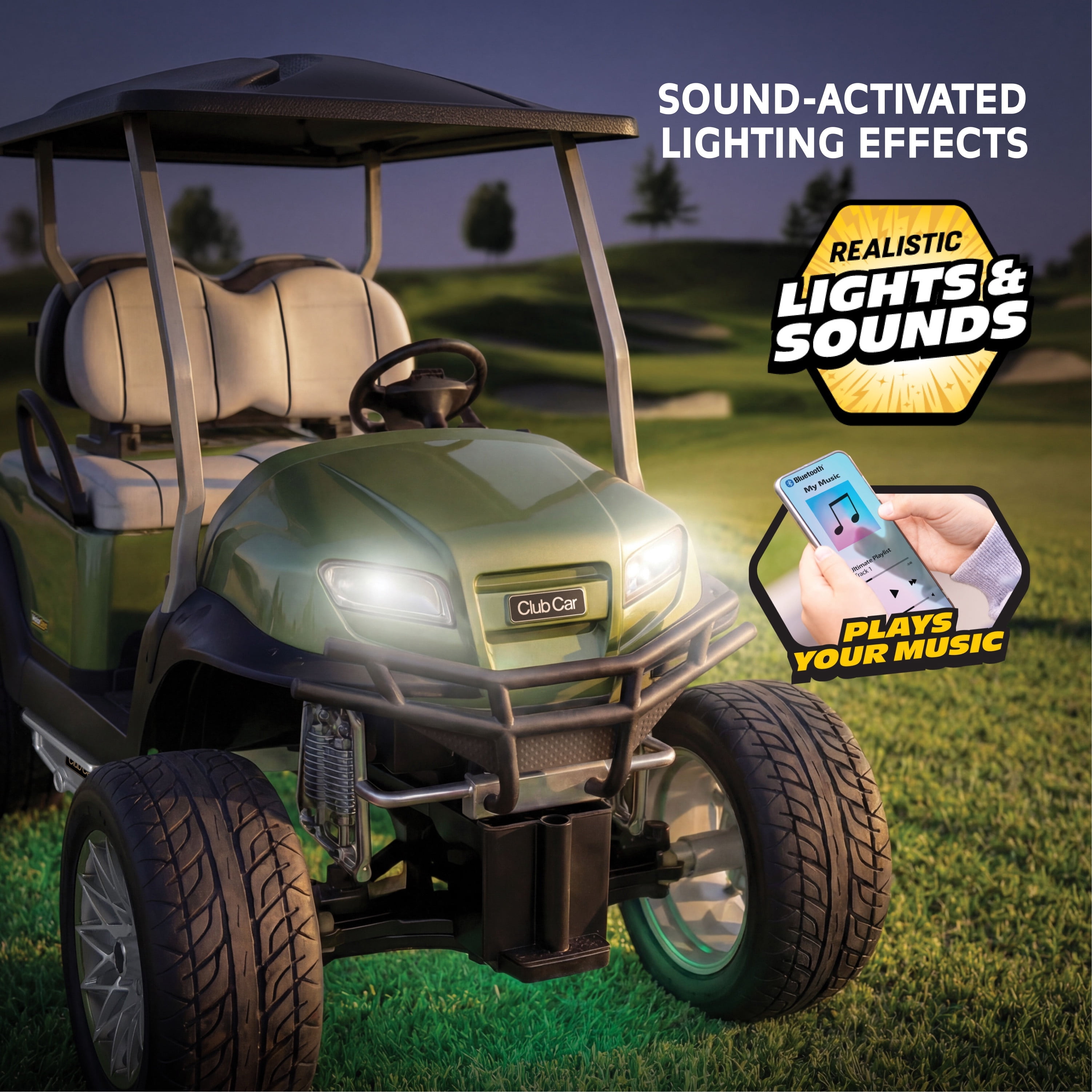 MotorDayz Radio Control Golf Cart Toy with Bluetooth Speaker and Working Lights (Green, 1:15 Scale) av5wz