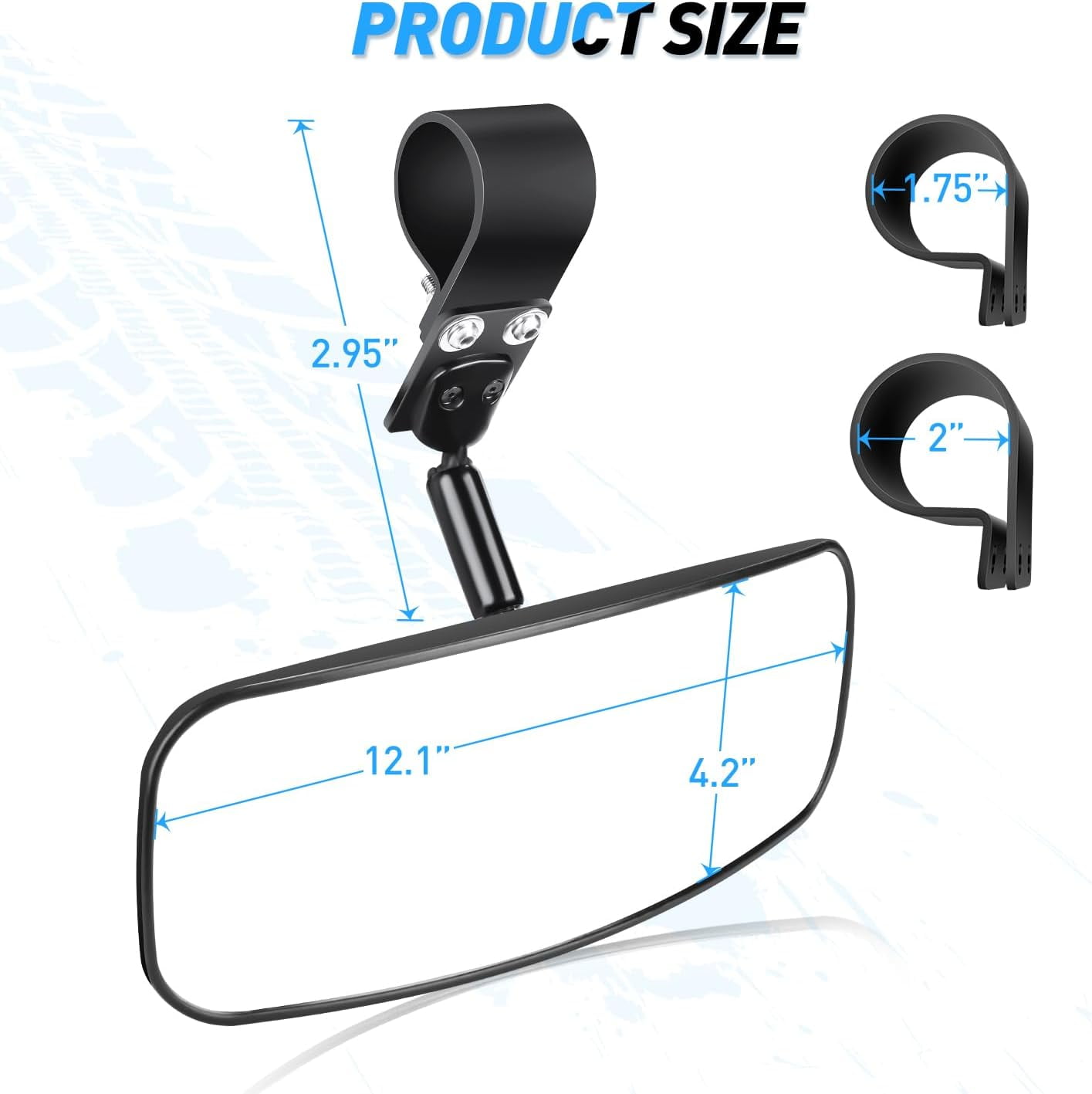 Nilight UTV Rear View Mirror 12 in Wide Convex Center Mirror with Adjustable 1.75 in to 2 in Clamps (Clear, 12 in) 3l24p