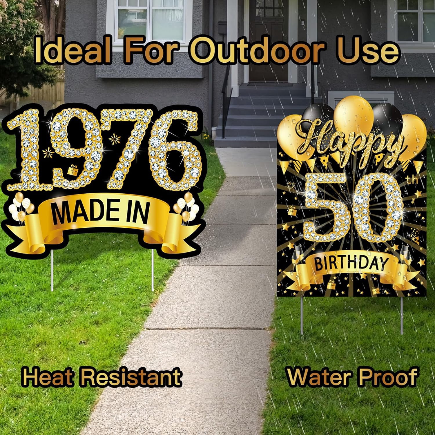 Generic 50th Birthday Yard Sign Decorations Set, Black and Gold Lawn Party Supplies with Stakes (7 Pieces) fw8yt