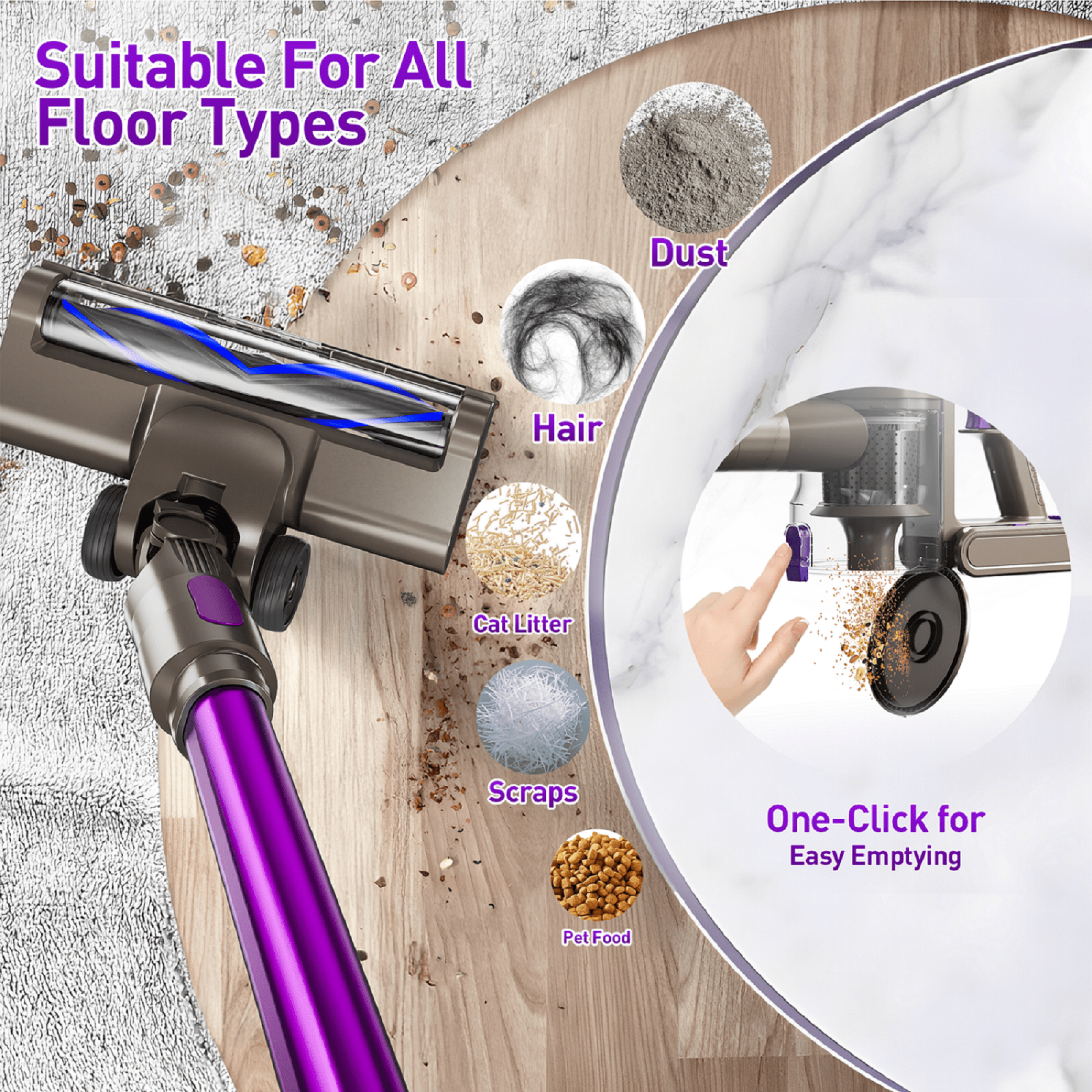 KANFUAQ Cordless Stick Vacuum Cleaner, Powerful 38KPA Suction, Lightweight for Pet Hair and Carpet (1 Liter) mq1a6