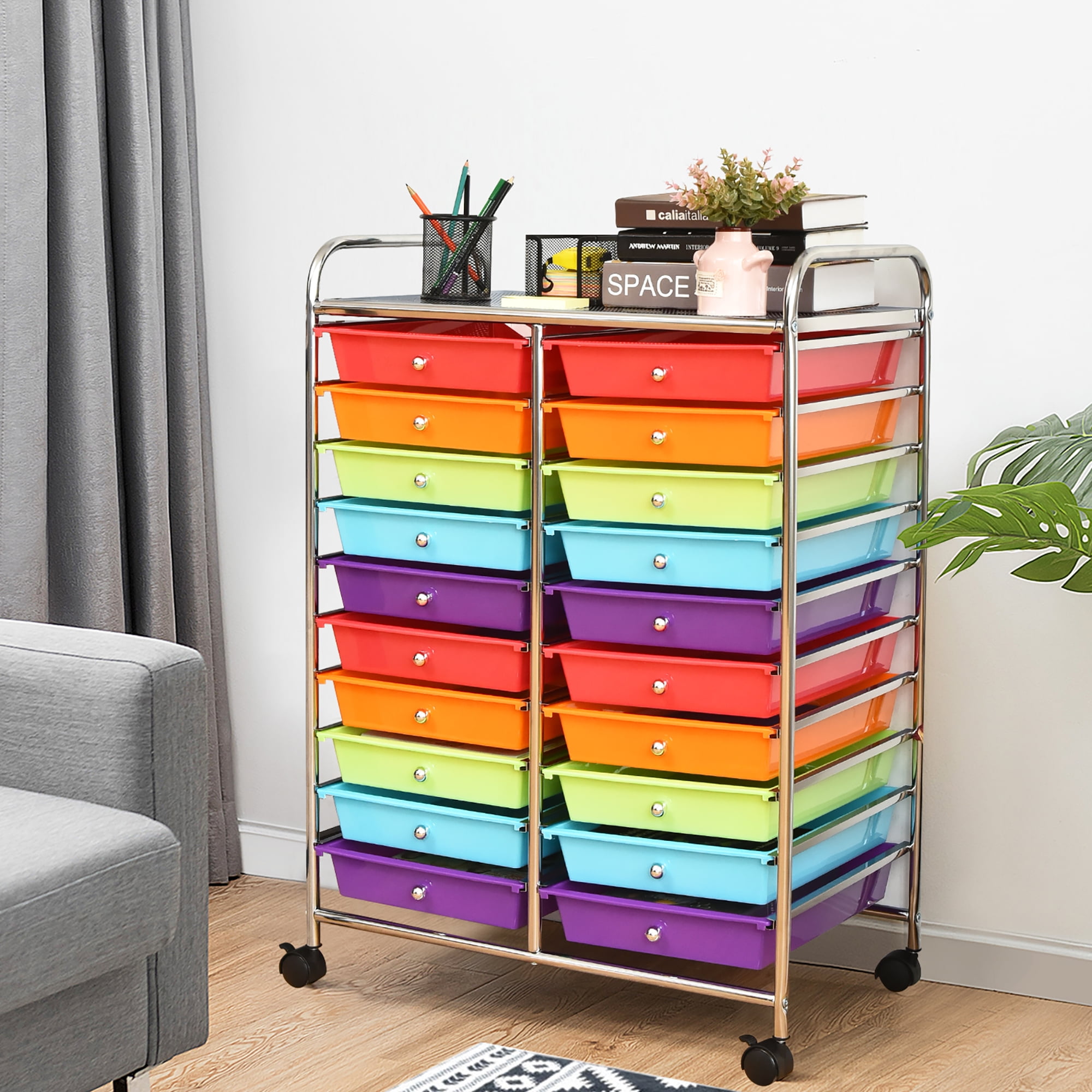 Costway 20 Drawer Rolling Storage Cart Organizer for Office Crafts and Tools (Multicolor, 20 Drawers) g1zft