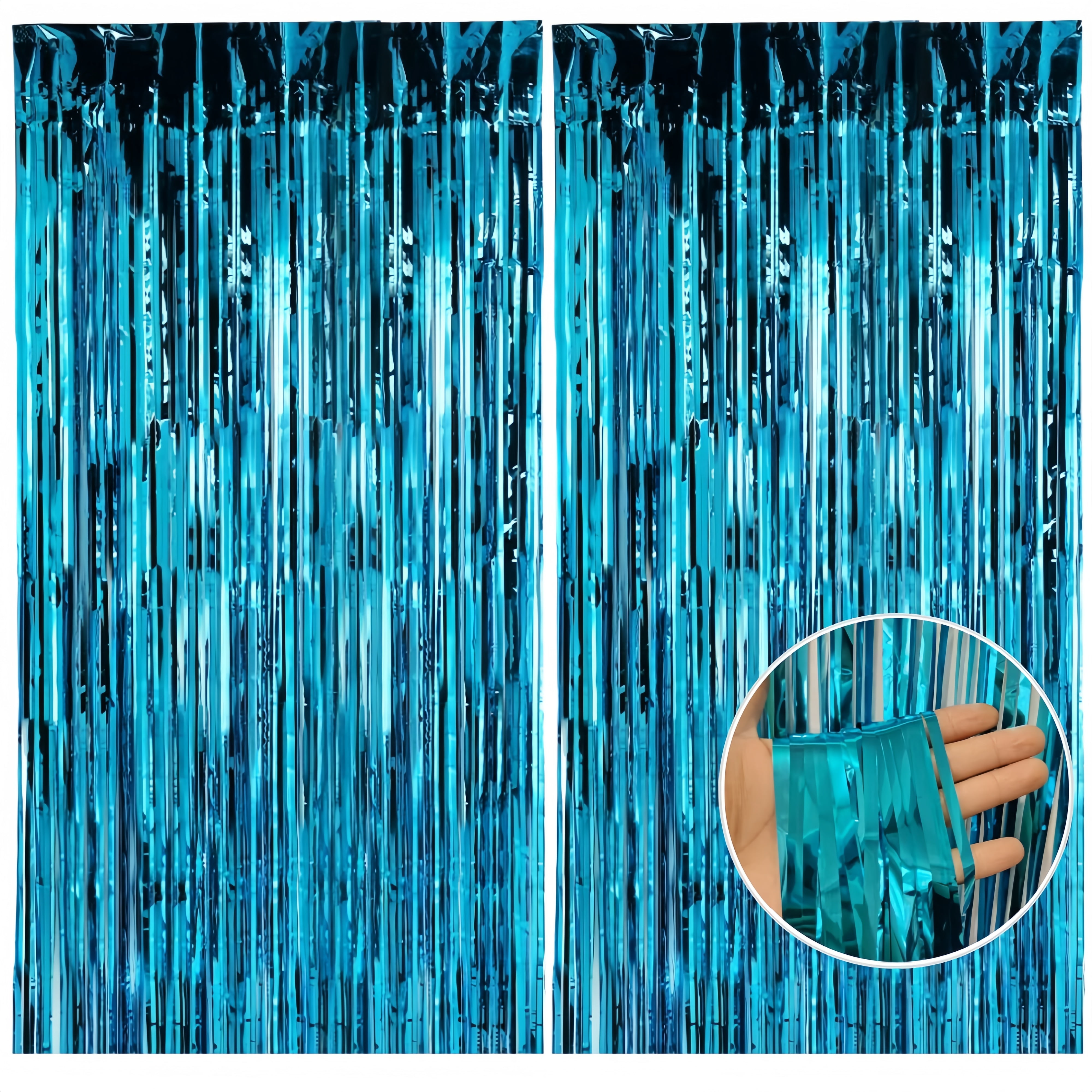 LQQBOX Foil Fringe Curtains Party Backdrop Decoration (Blue, 3 Pack, 3.28 ft x 6.56 ft) 7wg09
