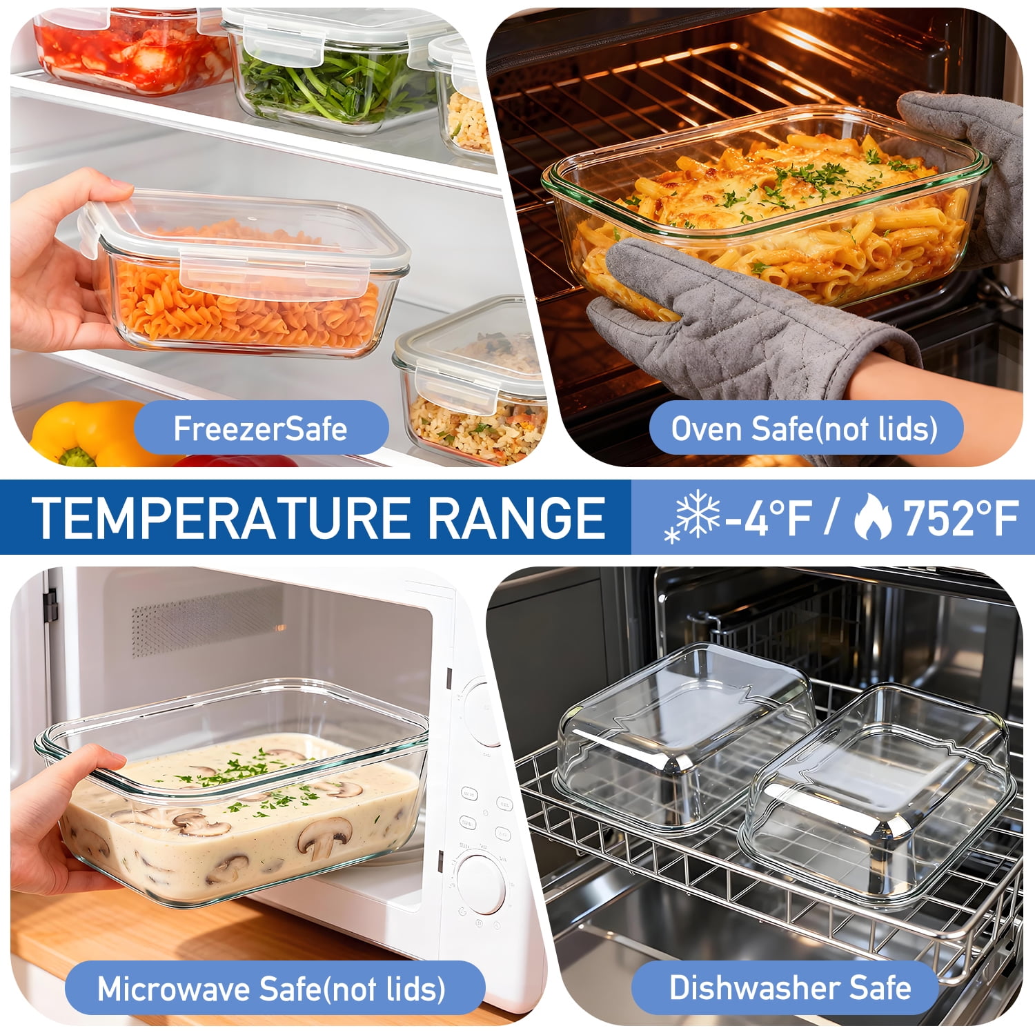 Taimasi Glass Food Storage Containers Set, Airtight Leak-Proof Meal Prep Containers with Locking Lids (Gray, 63 fl oz, 2 Pack) 1rziv