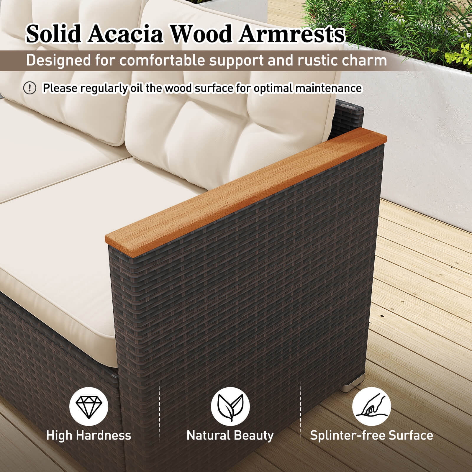 Costway 3-Seat Patio Sofa PE Rattan Wicker Outdoor Furniture Set (White, 76 in x 26 in x 25.5 in) 7z5df