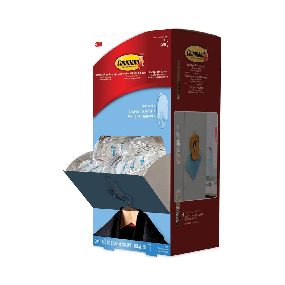 Command Clear Adhesive Hooks and Strips, Damage-Free Hanging for Home and Office (Clear, 50 Hooks and 50 Strips) 5ss4f
