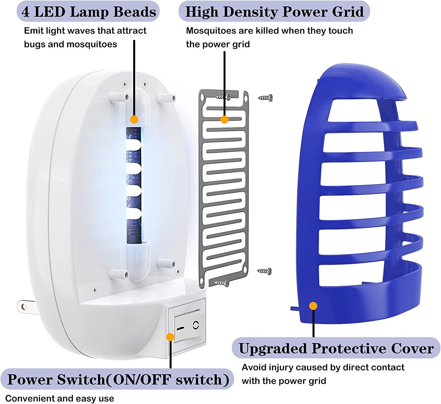 Ruseen Plug-in Indoor Bug Zapper Electronic Mosquito Trap with LED Light (4 Pack) 4ma7d