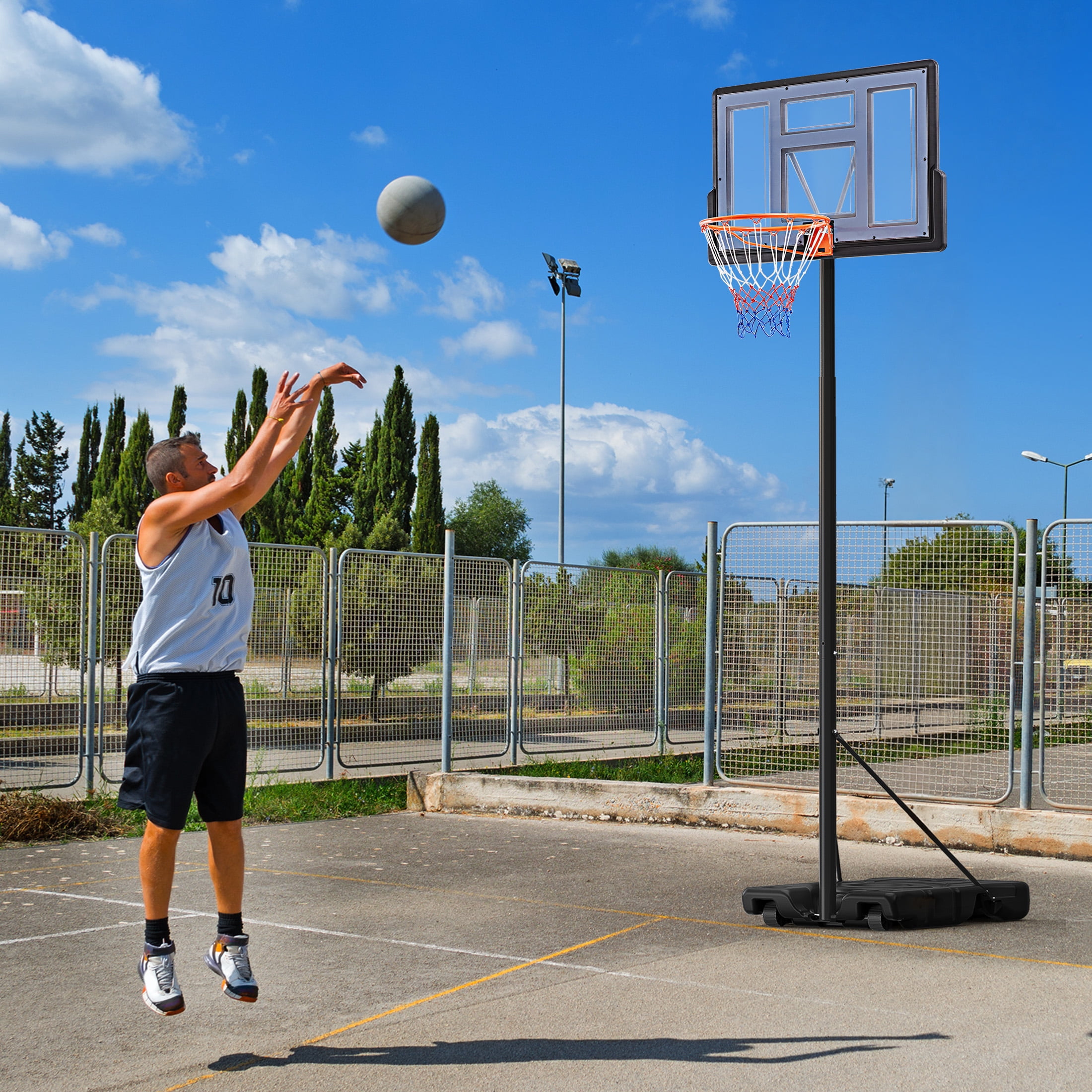 Edx Portable Basketball System, Adjustable Height Outdoor Hoop with 44 in Shatterproof Backboard (Grey, 6.1 ft to 10 ft) tkiy8