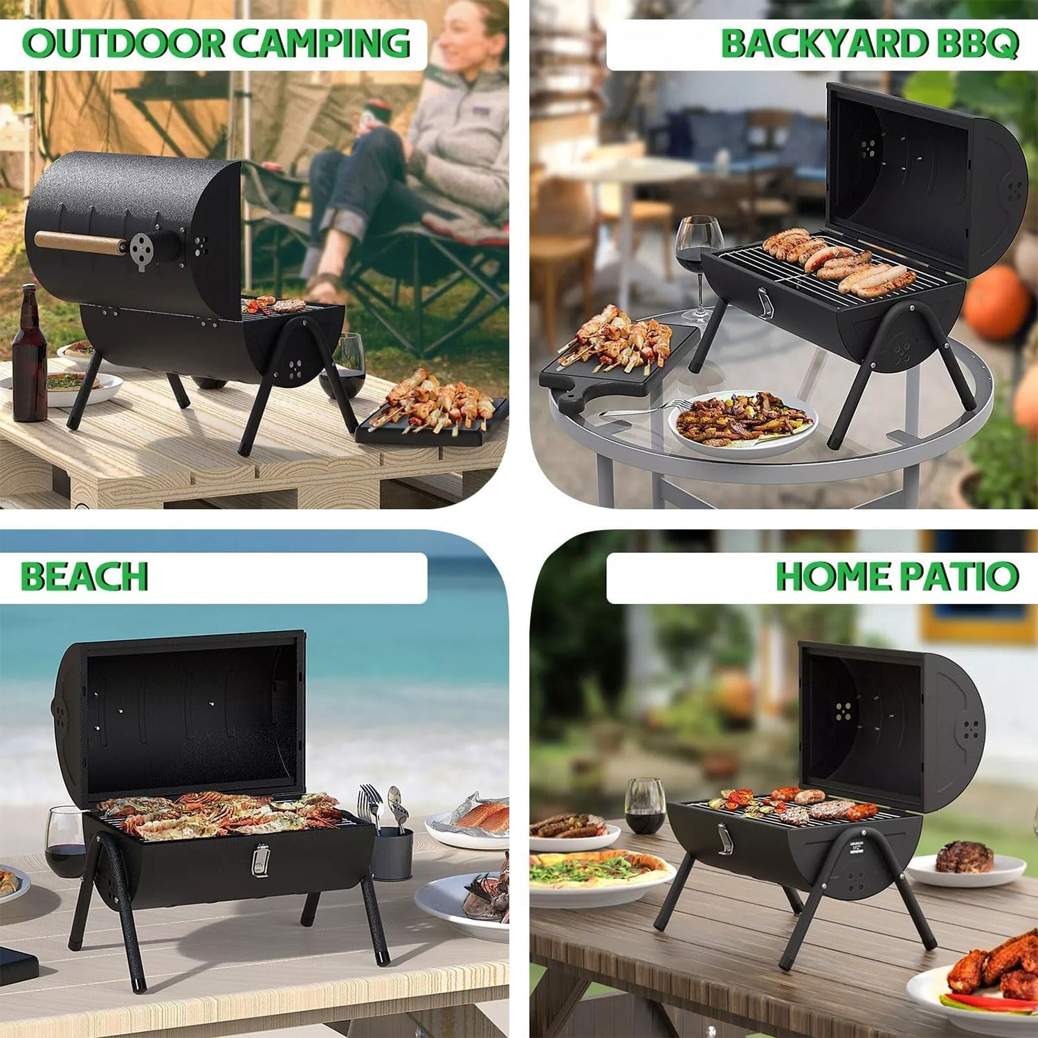 YOOKIA Portable Charcoal Grill, Foldable Outdoor BBQ for Camping and Tailgating (Black, 14 in x 10 in) gqx7s