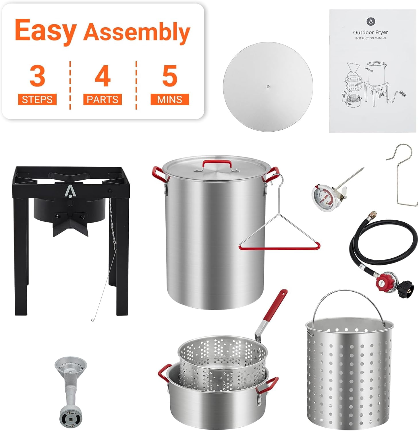 Historyli Outdoor Propane Turkey and Fish Fryer Cooker Set (Black, 30 QT and 10 QT) b25wf