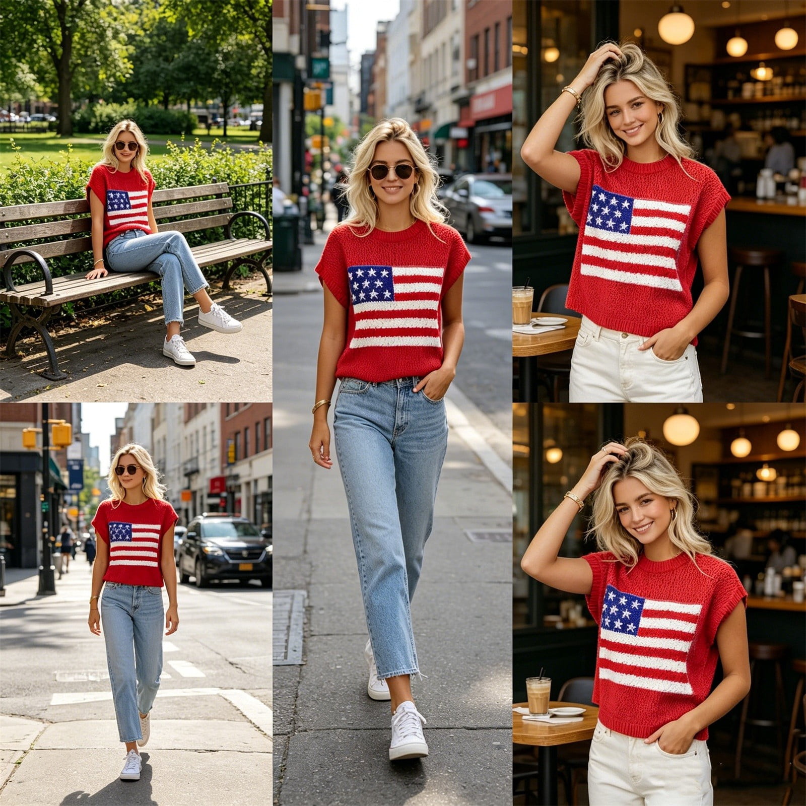 Favoffer Womens American Flag Crochet Sweater (Red, M) 41hkz