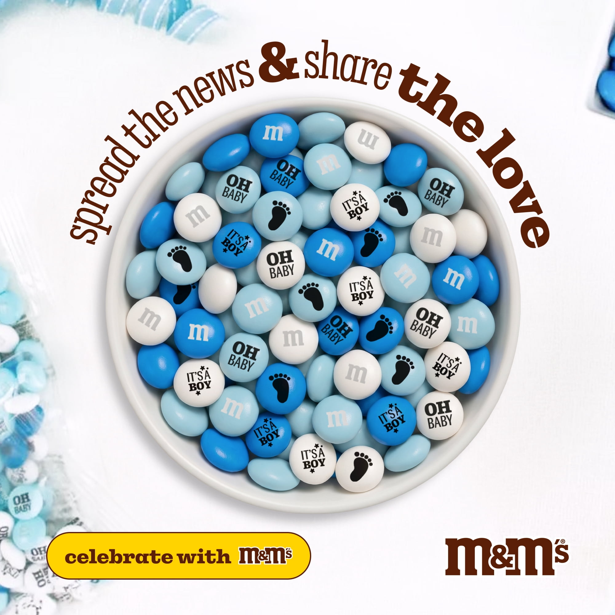 M&M'S Milk Chocolate Candy for Baby Shower and Gender Reveal (Blue and White, 5 lb) v1u6m