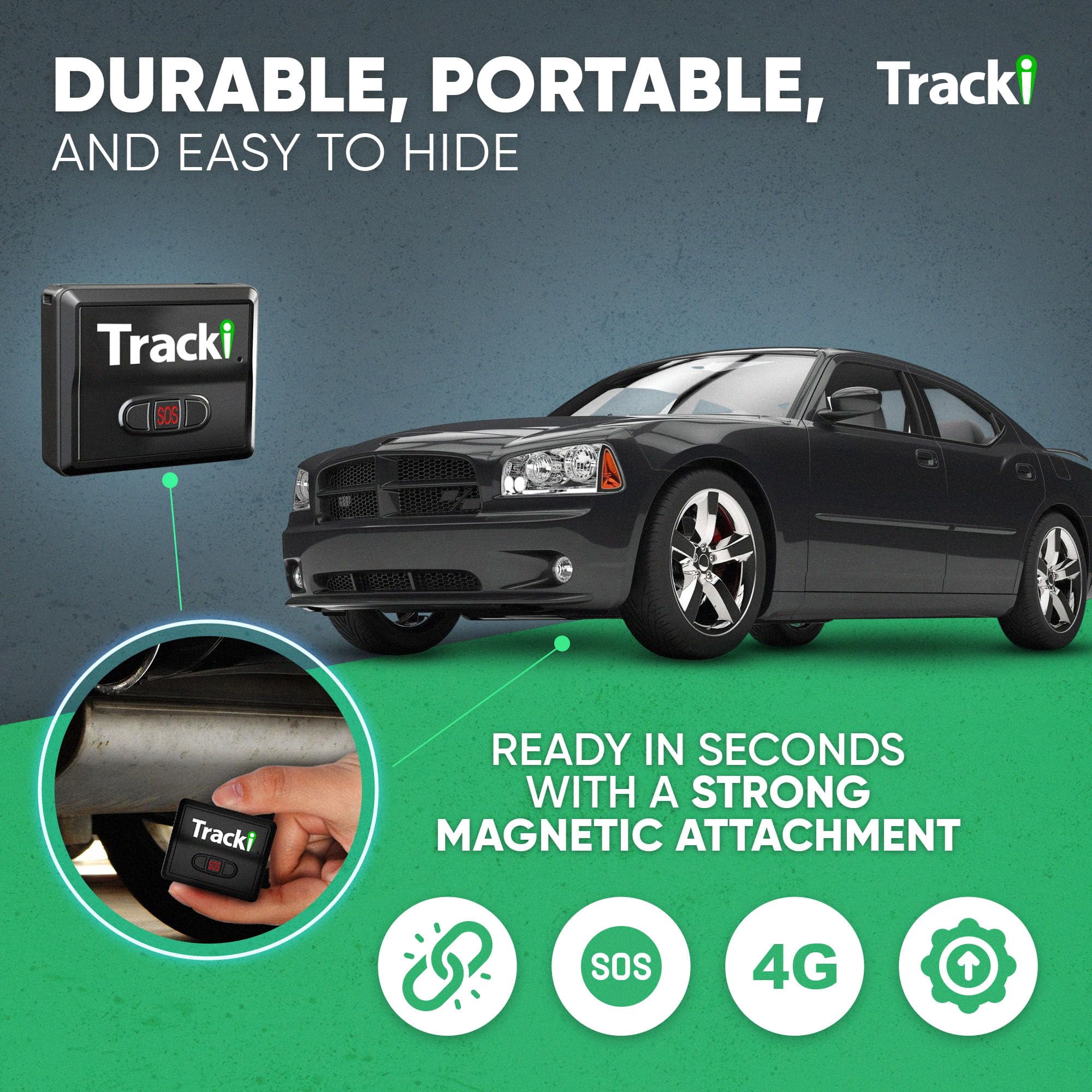 Tracki Magnetic GPS Tracker for Vehicles, 4G LTE Real-Time Tracking Device (Black, 1.26 oz) tdyp8