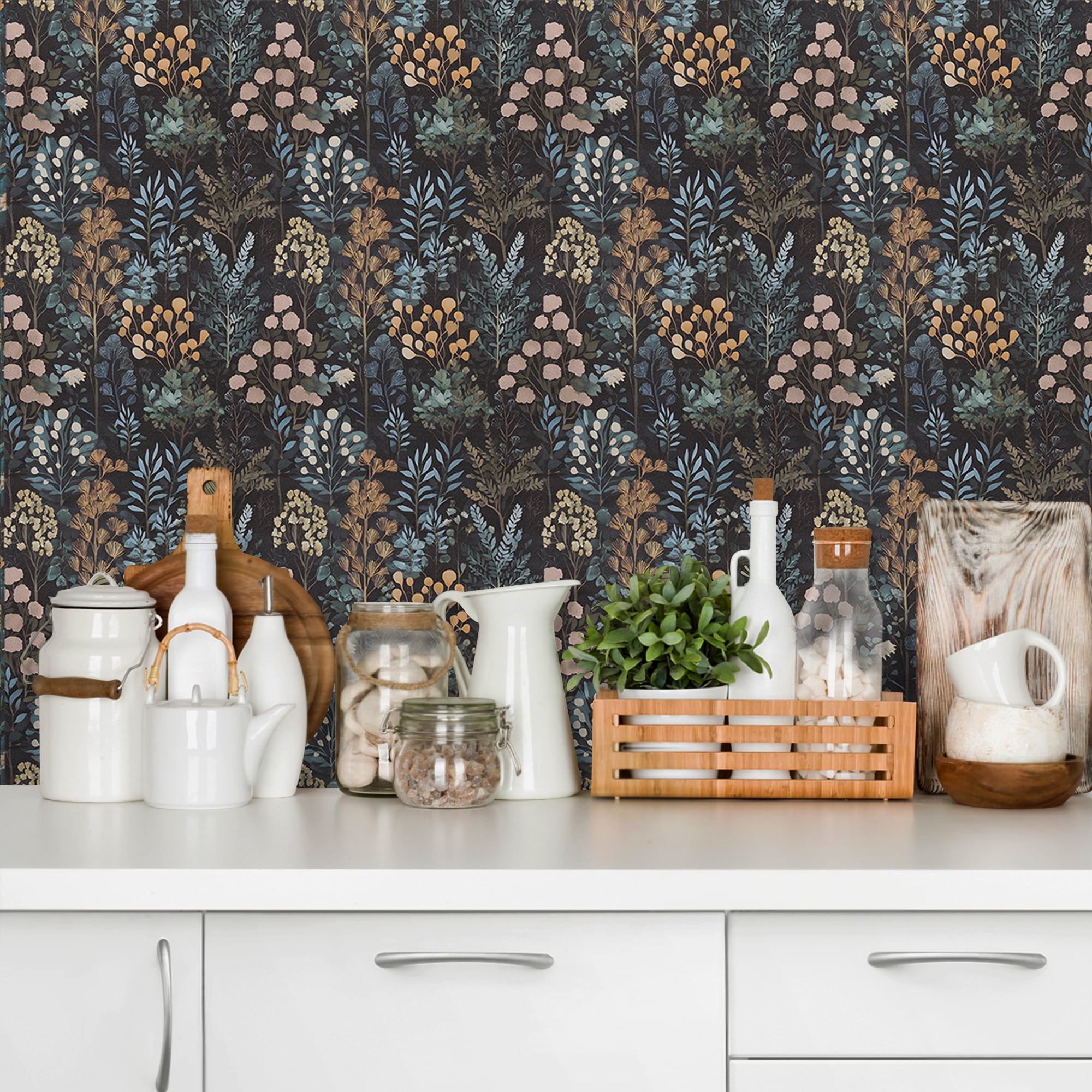 UMIGGEE Floral Peel and Stick Wallpaper, Self-Adhesive Contact Paper for Furniture Renovation (Black, 17.3 in x 118 in) z6949