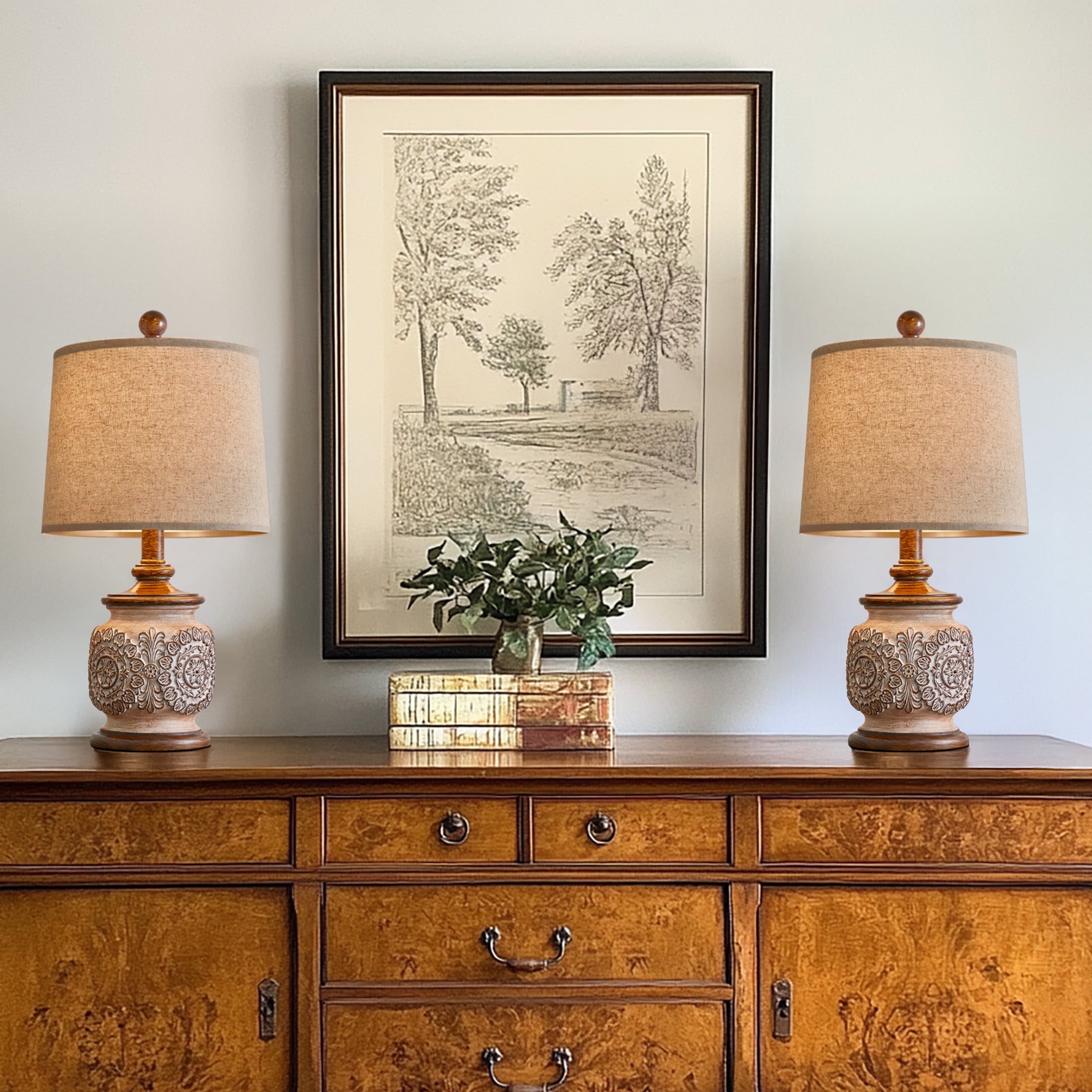 Oneach Vintage Farmhouse Table Lamps (Set of 2, Brown, 18.75 in) hics4