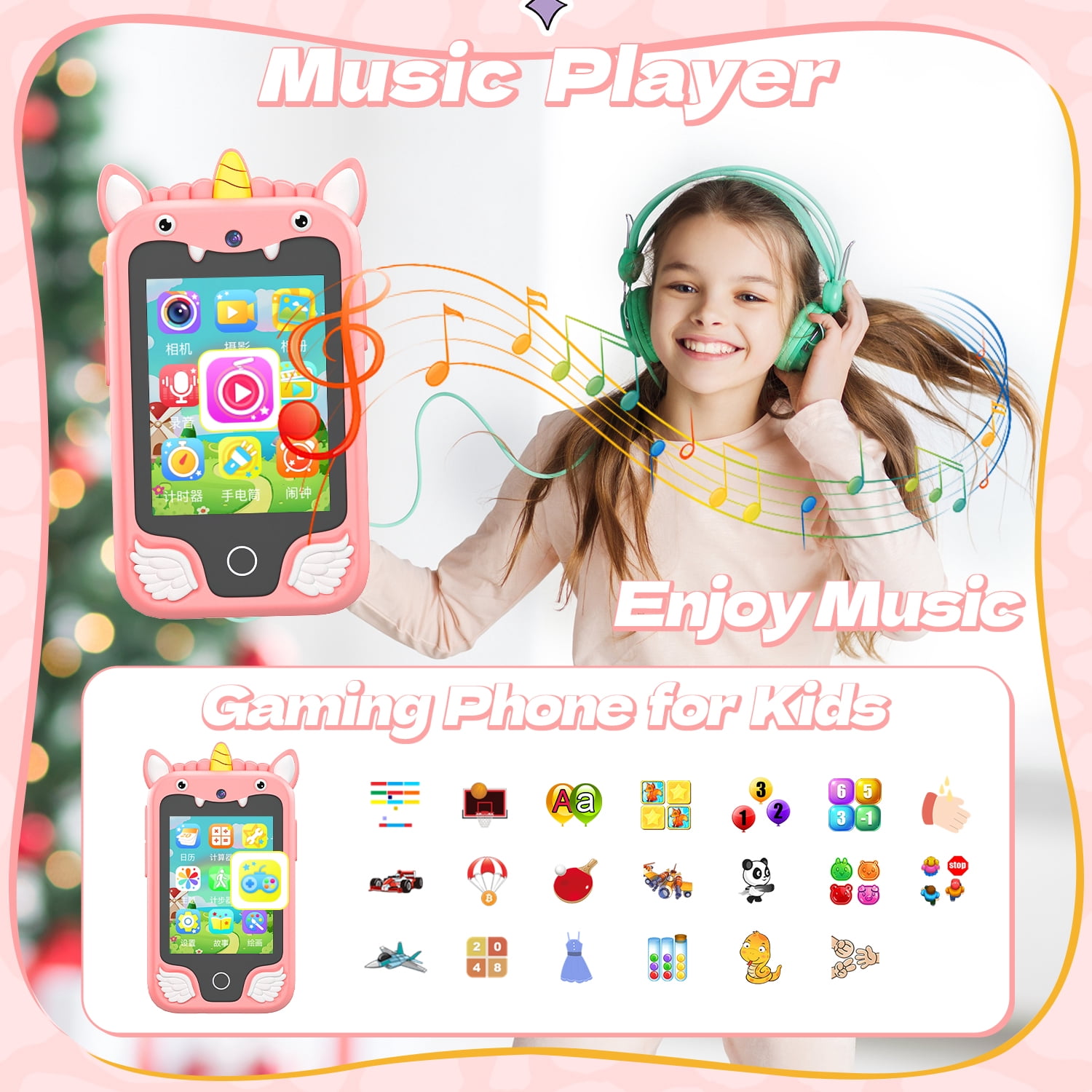 JoyStone Kids Smart Phone, 2.8 in Touchscreen Learning Toy with Dual Camera and Music Player (Pink, 8GB) 12ef4