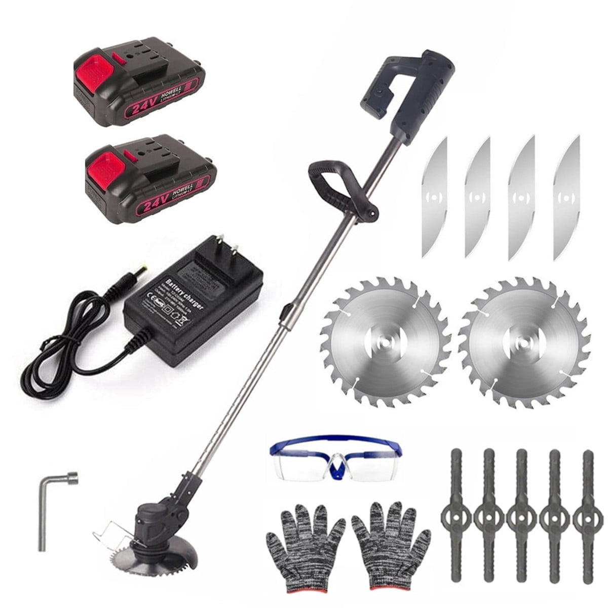 Paddsun Electric Cordless Grass String Trimmer and Lawn Edger with 24V Battery (24V, 2-Pack Battery) 2c9ef