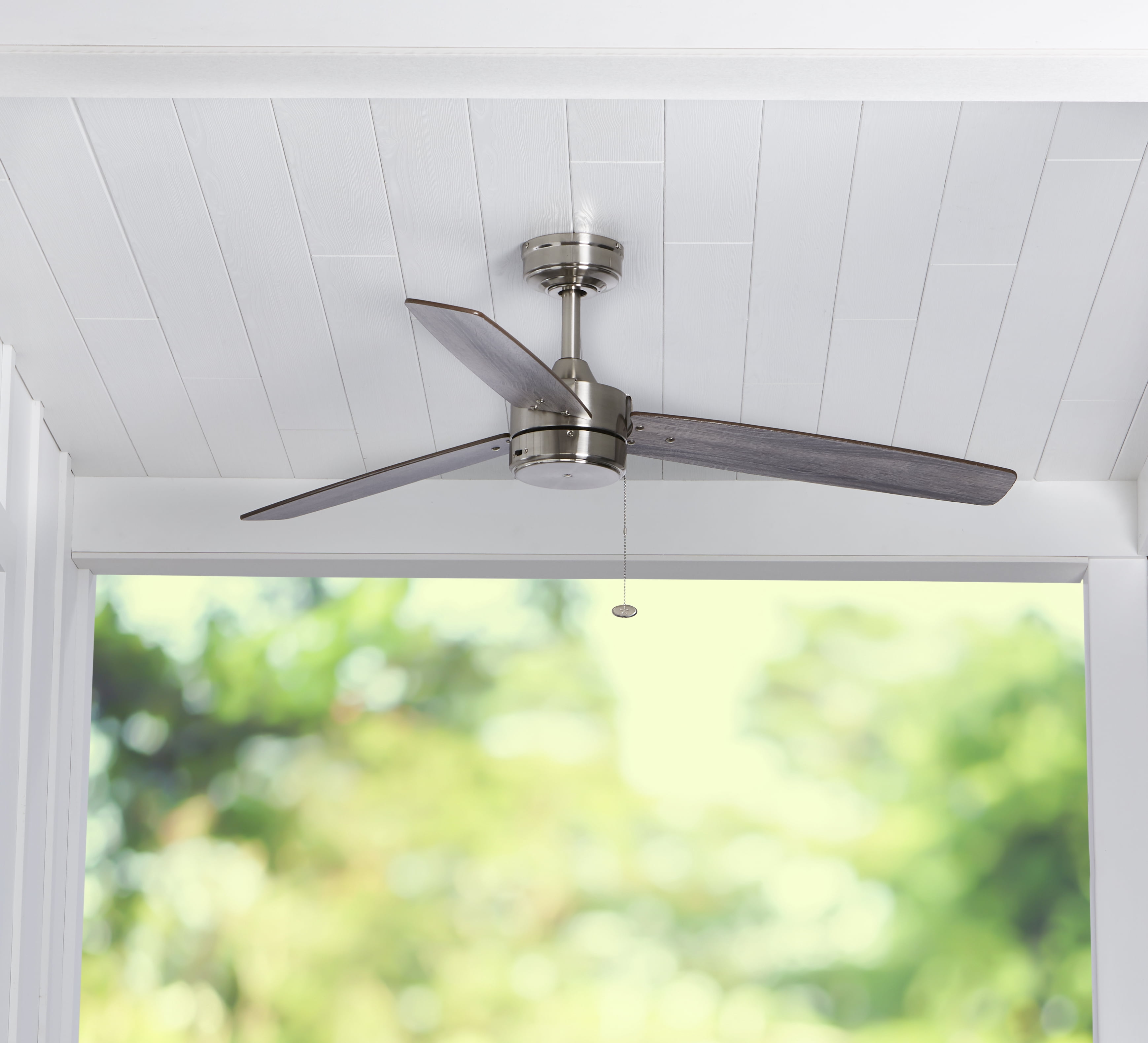 Better Homes & Gardens 52-inch Indoor/Outdoor Ceiling Fan with 3 Blades and Reverse Airflow (Satin Nickel, 52-inch) unlxa