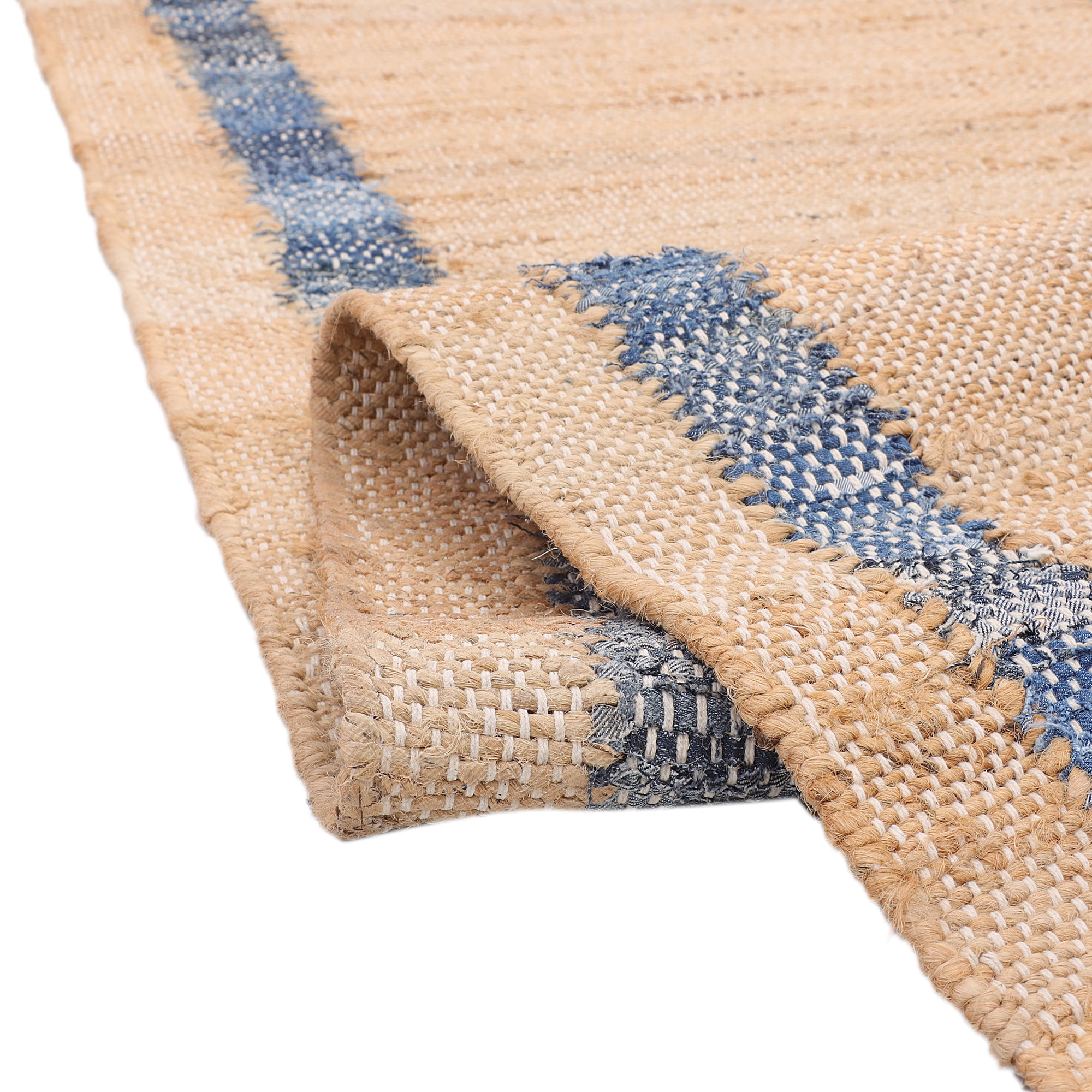 The Pioneer Woman Denim Jute Accent Rug, Rustic Organic Woven Floor Mat (Blue Border, 30 in x 46 in) g4n7f