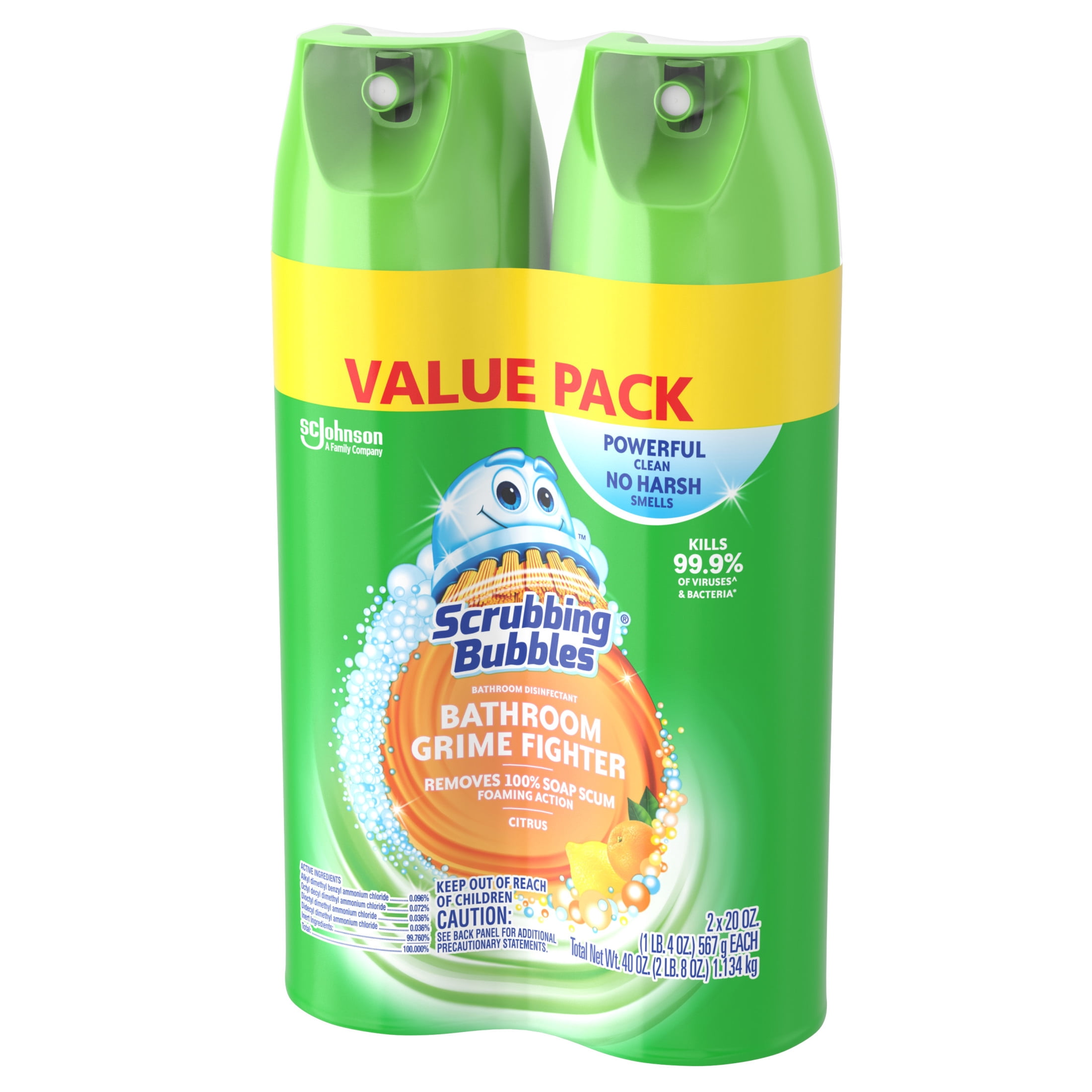 Scrubbing Bubbles Bathroom Grime Fighter Disinfectant Spray, Citrus Scent (20 oz, 2 Pack) yhl3v