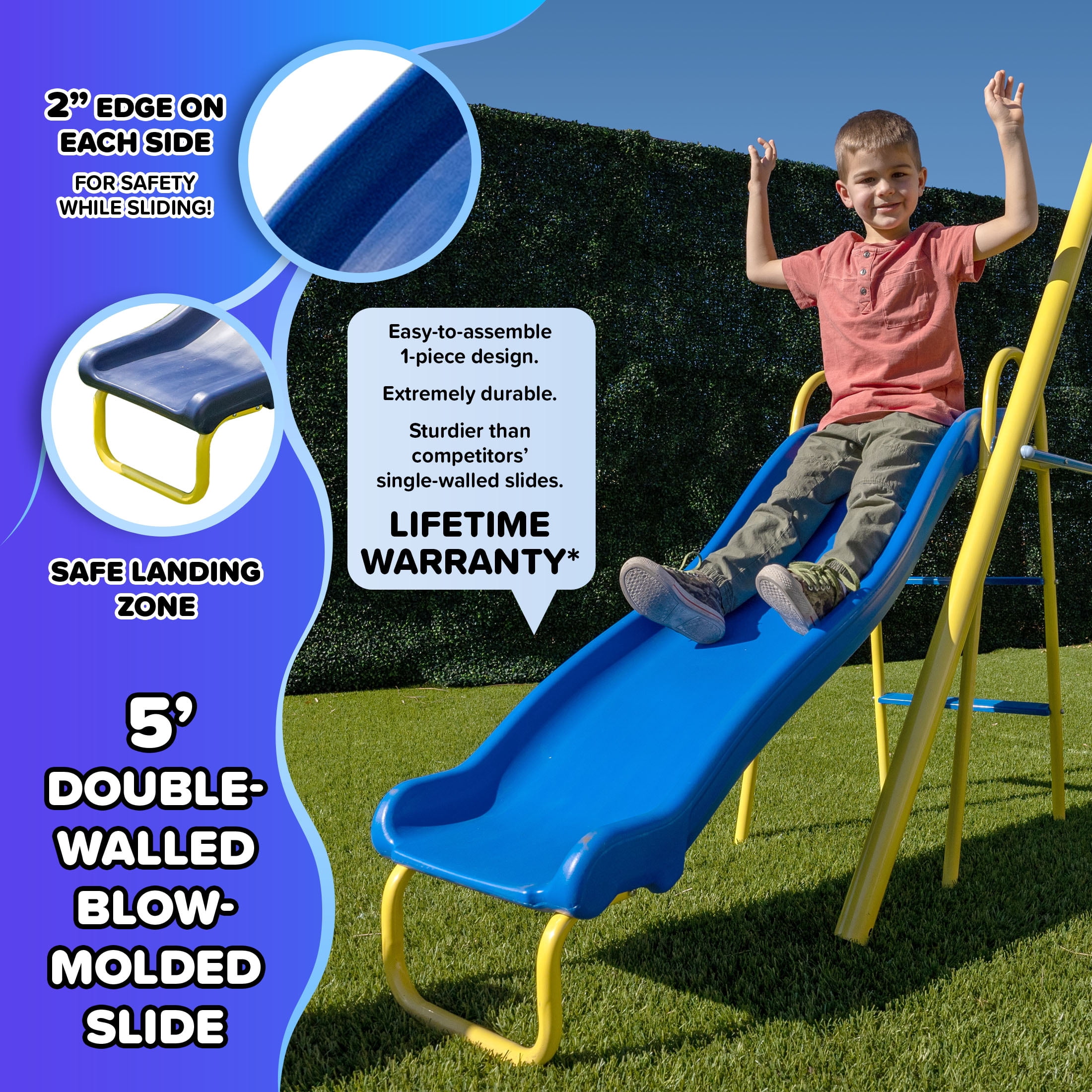 Sportspower Outdoor Swing Set with Saucer and Slide (Blue, 7.55 x 17.06 x 6.07 ft) dxelm