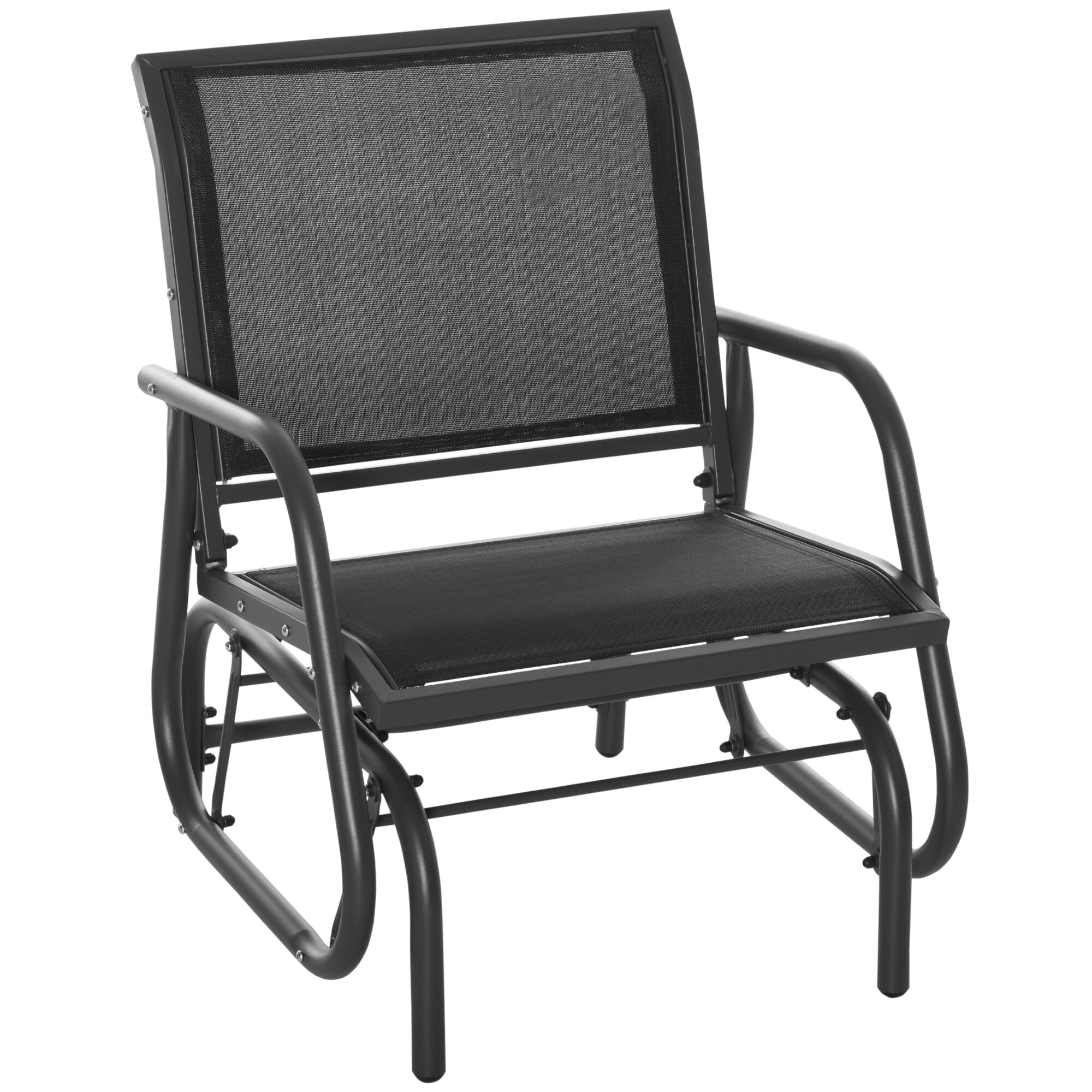 AURAVISTA Porch Glider Chair, Outdoor Metal Rocking Swing with Breathable Mesh Fabric (Black, 29.5 in W x 26 in D x 33.5 in H) hg5au