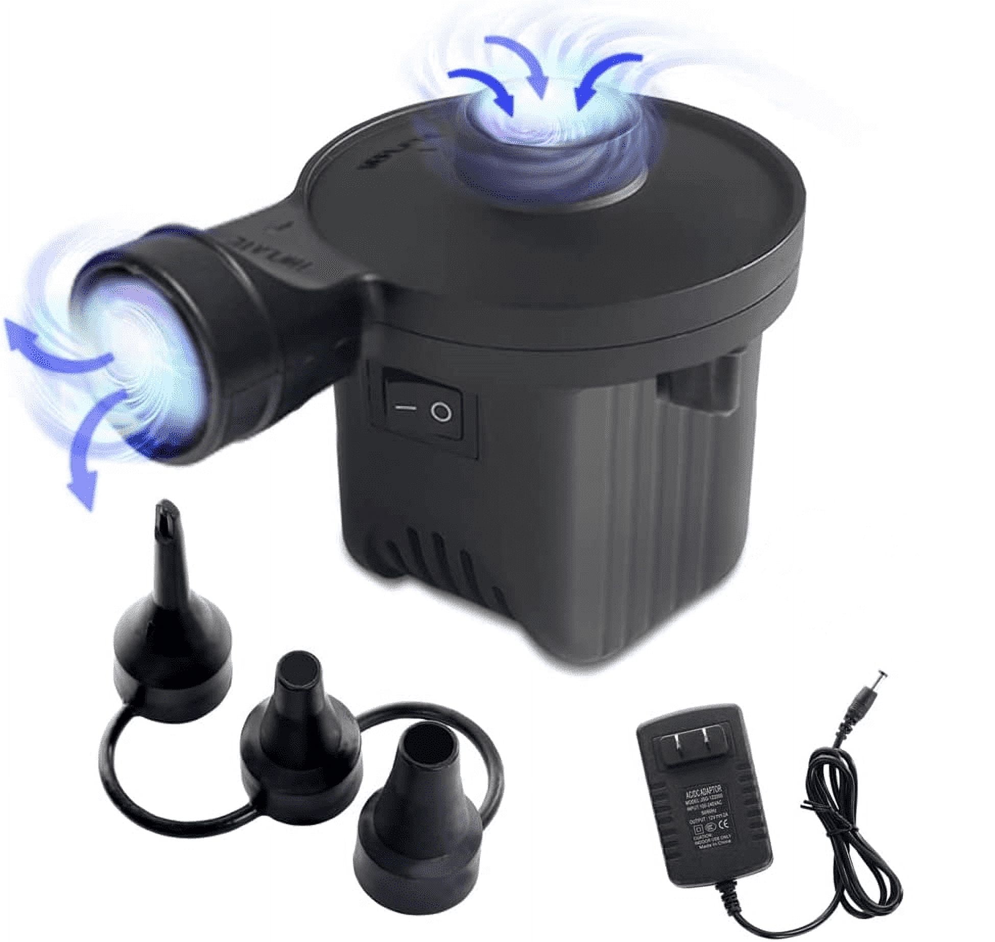 BN-LINK Electric Air Pump, Portable Quick-Fill Inflator and Deflator with 3 Nozzles (Black, 4.64 in x 3.15 in x 3.55 in) tbwzd