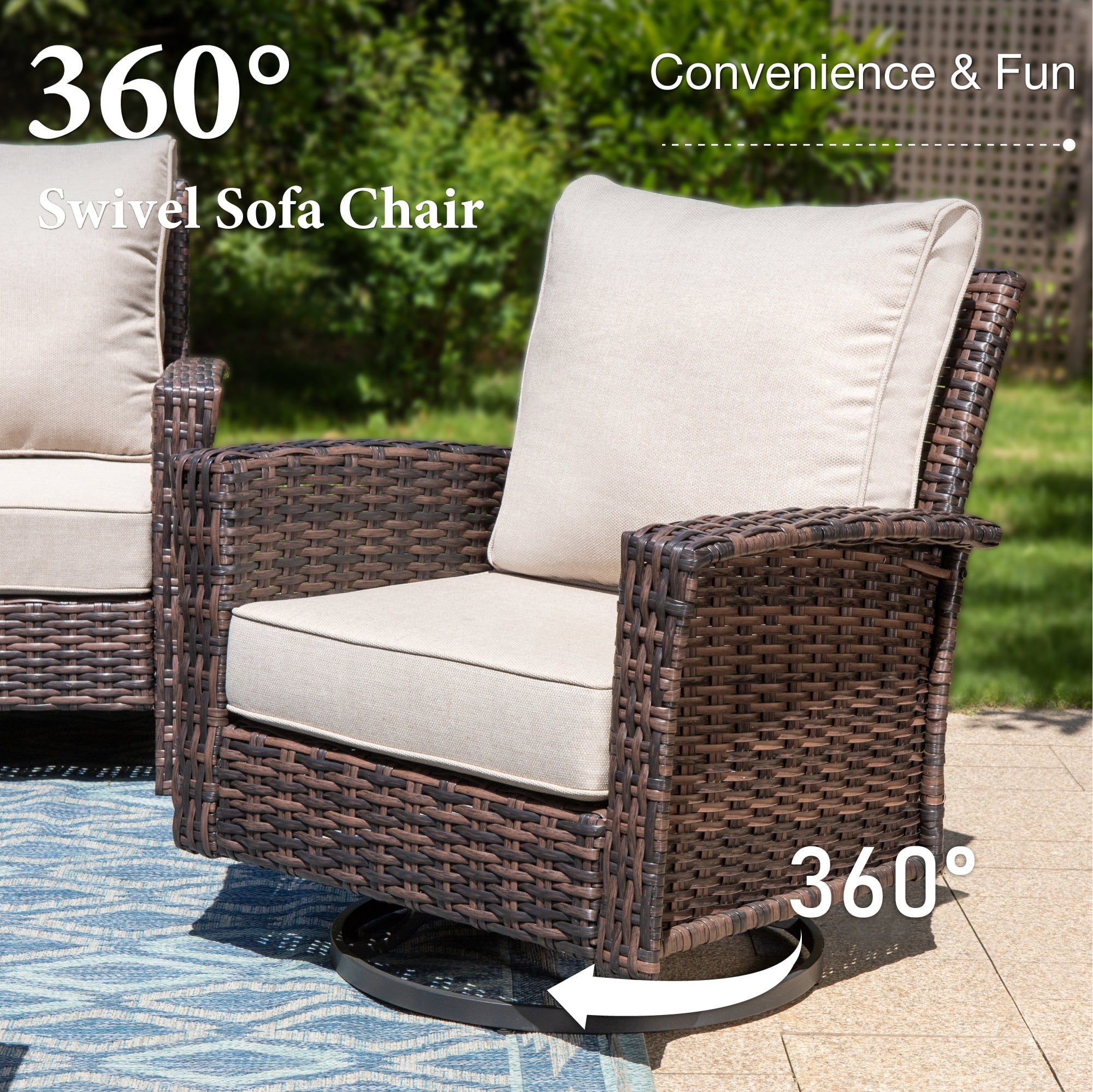 MF Studio 2-Piece Outdoor Swivel Patio Club Chairs with Cushions and High Backrests (Beige, 35 in) jvzjw