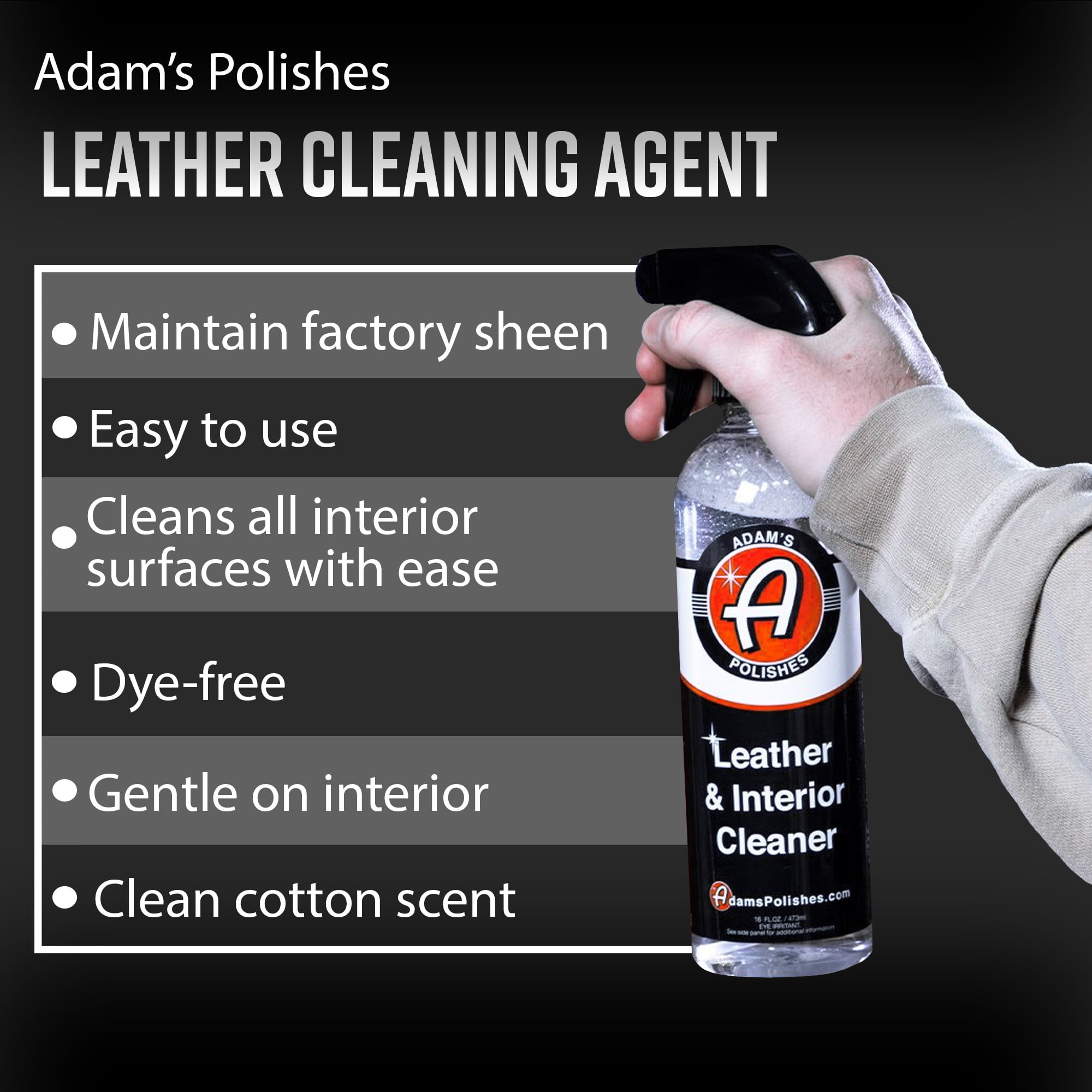 Adam's Polishes Leather & Interior Cleaner, Professional Grade Multi-Surface Auto Detailer (16 fl oz) uynnn