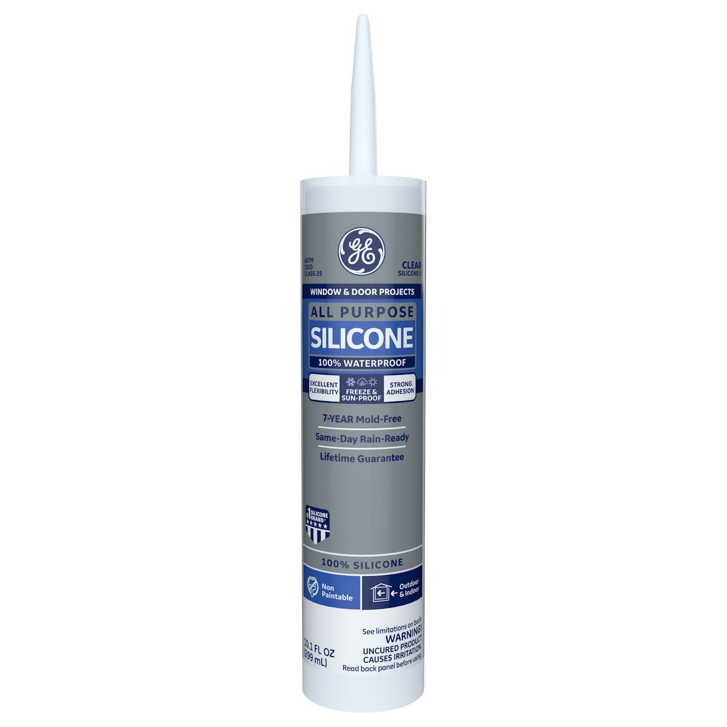 GE Silicone 1 All Purpose Waterproof Sealant (Clear, 10.1 oz) 14xl7