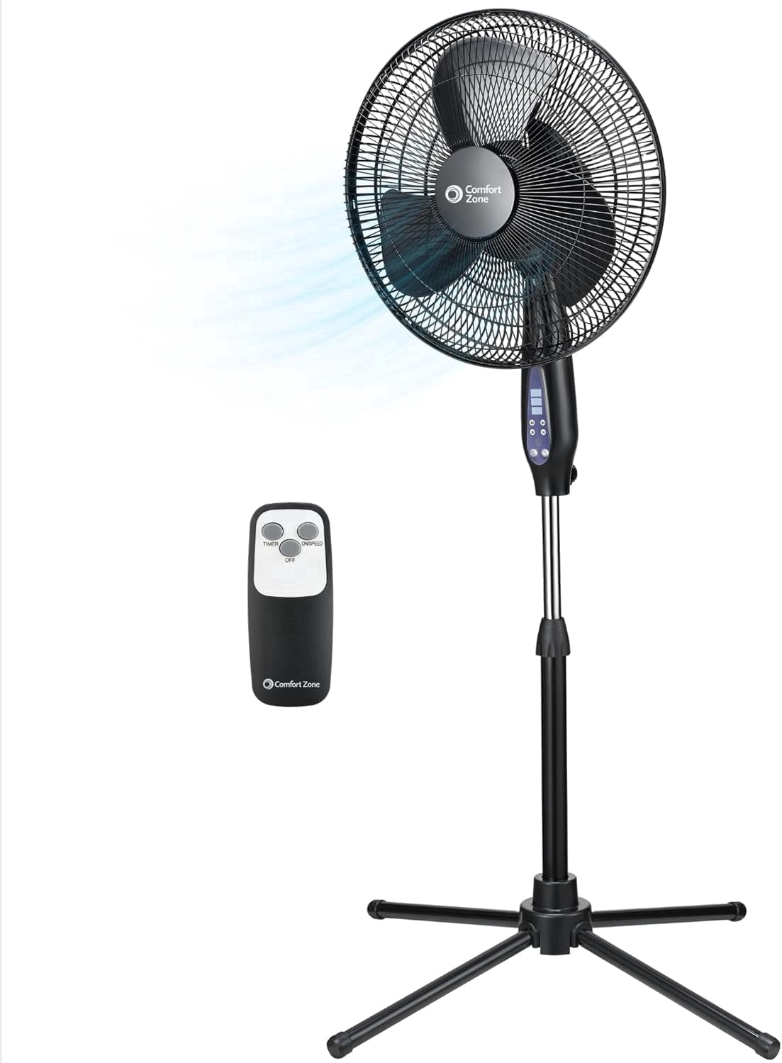 Comfort Zone 16-Inch Oscillating Pedestal Fan with Remote Control (Black, 48 in Height) o80am