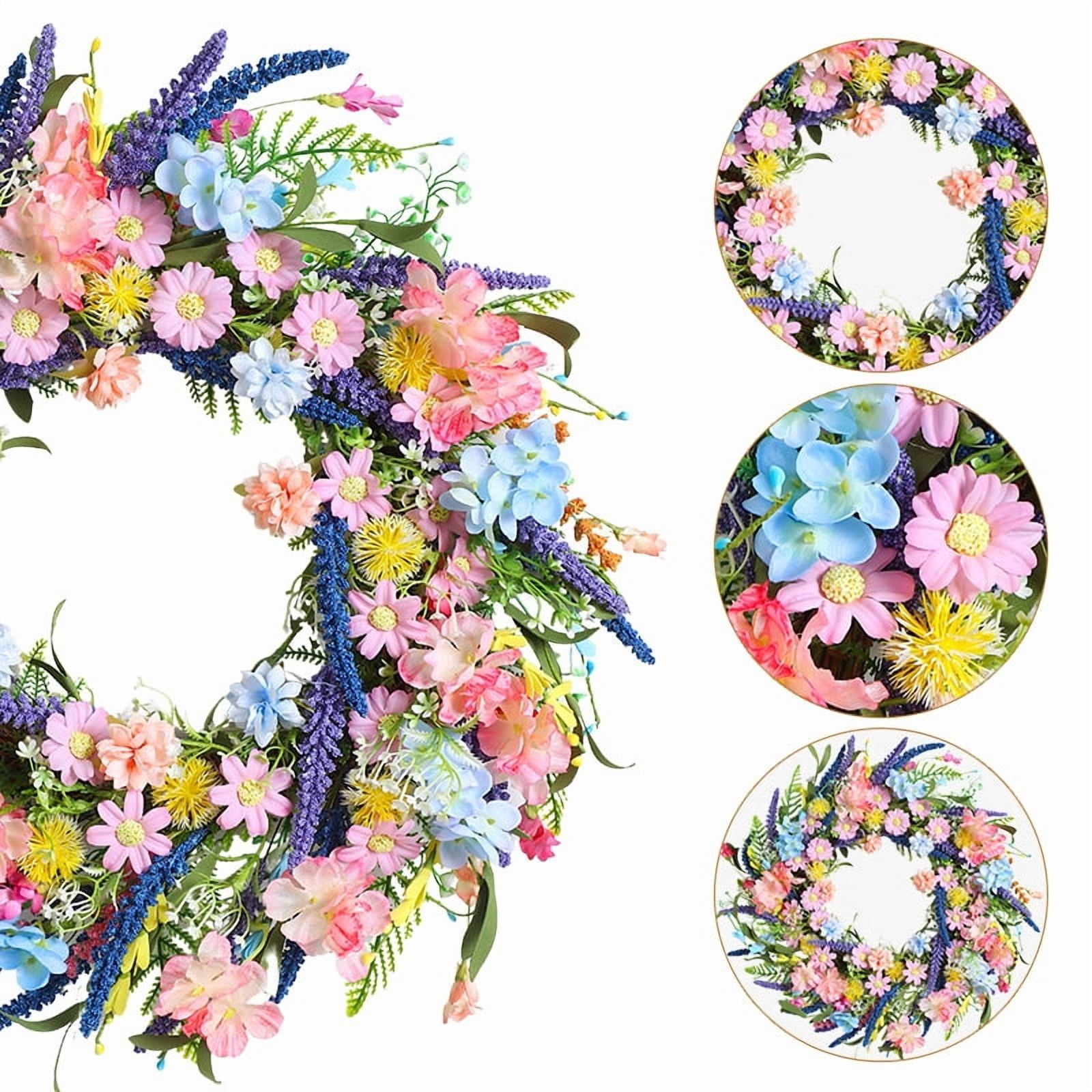 KLPIZB Spring Summer Floral Wreath, Daisy and Lavender Farmhouse Decor for Front Door (Multicolor, 18 in) 9hbjh