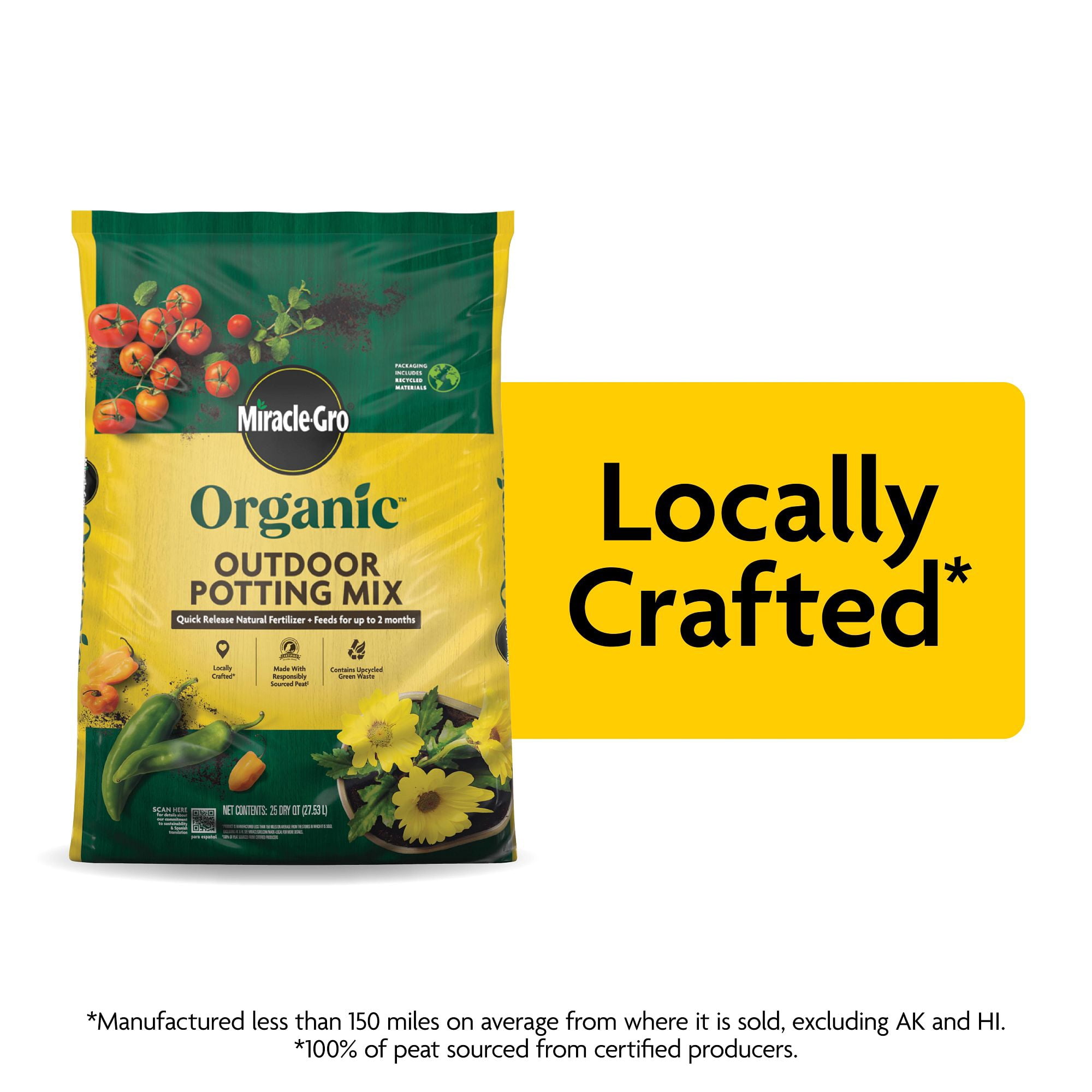 Miracle-Gro Organic Outdoor Potting Mix for Container Plants, Natural Fertilizer Enriched (25 qt) va4yy