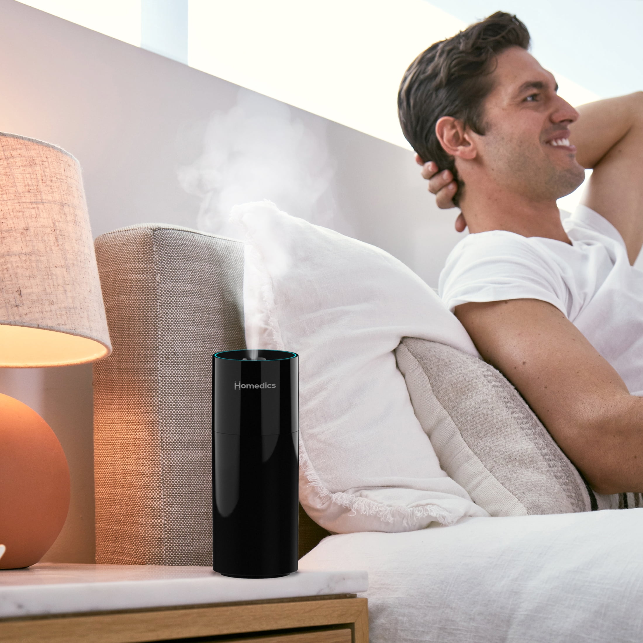 Homedics Portable Ultrasonic Humidifier, Cool Mist Desktop Air Moisturizer with Nightlight (Black, 7.7 fl oz) ju8jz