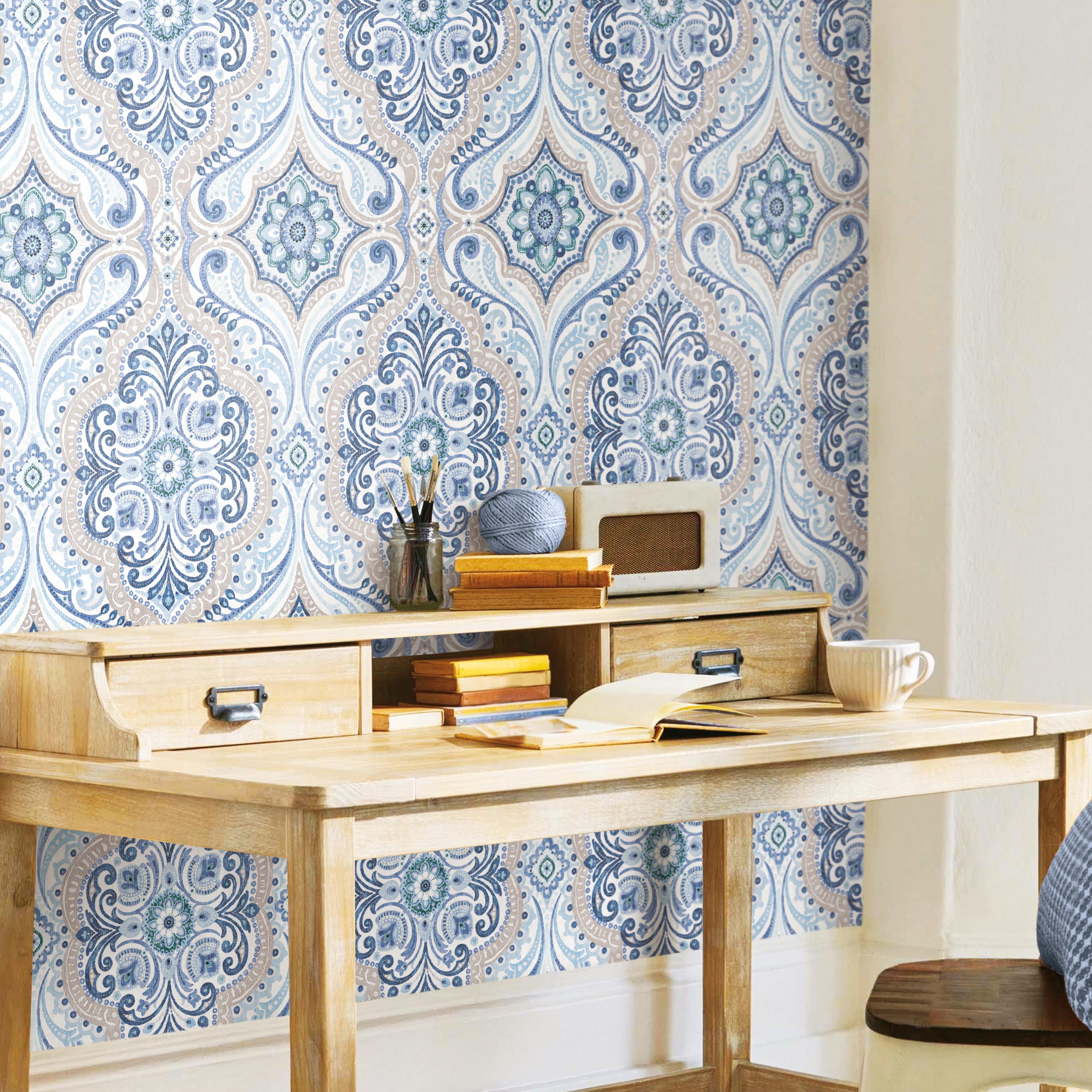 RoomMates Bohemian Damask Peel and Stick Wallpaper (Beige, 20.5 in x 18 ft) gg8is