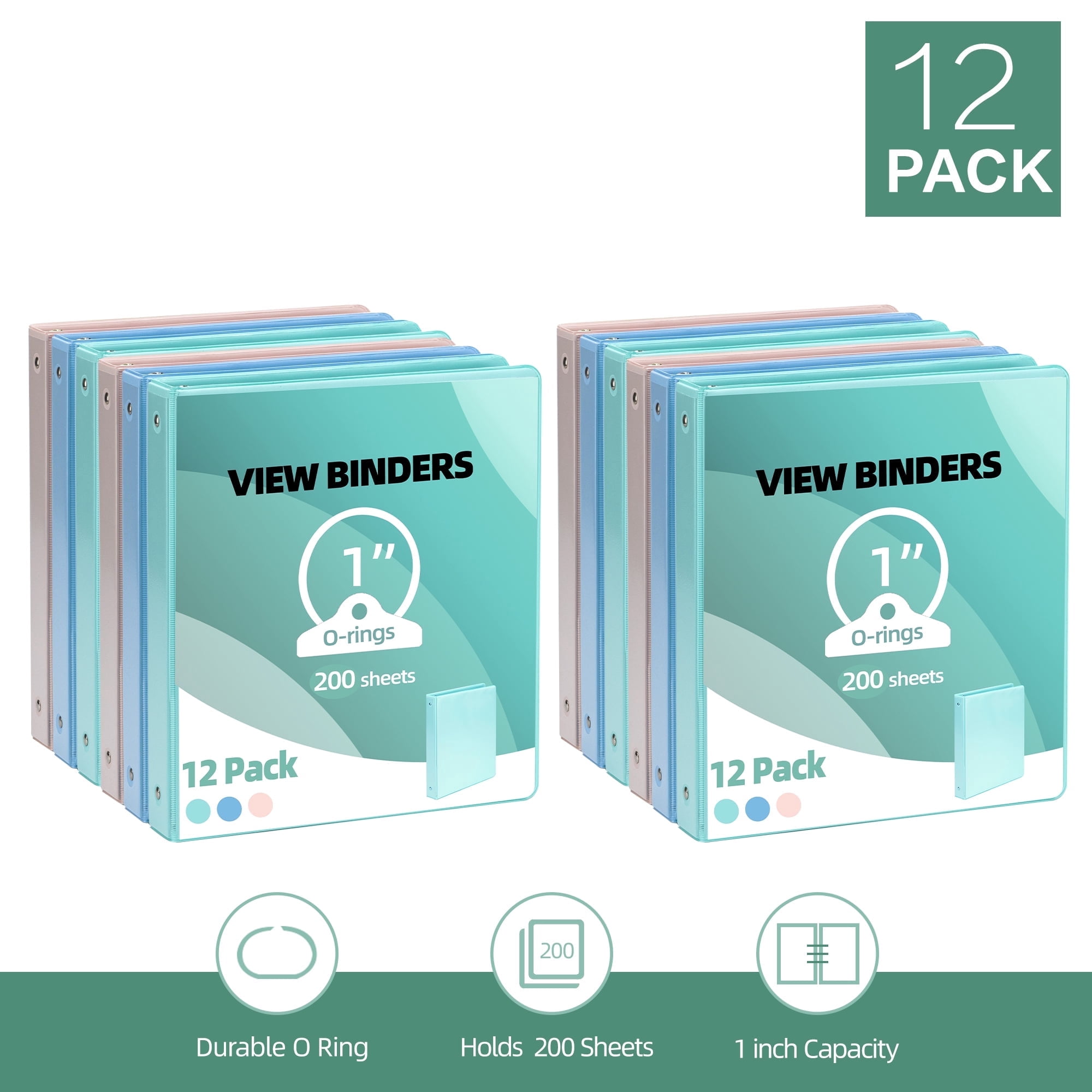Deli 3-Ring Binder, Economy Round Ring View Binder with Interior Pockets (Mixed Colors, 12-Pack, 1 in) p0p0b