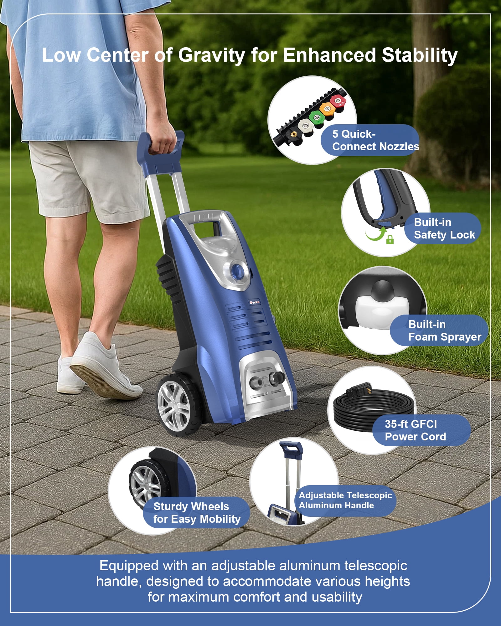 ChicWind 1950 PSI Electric Pressure Washer, 1.55 GPM High-Pressure Cleaner with Foam Cannon (27 ft Hose) xlmbd