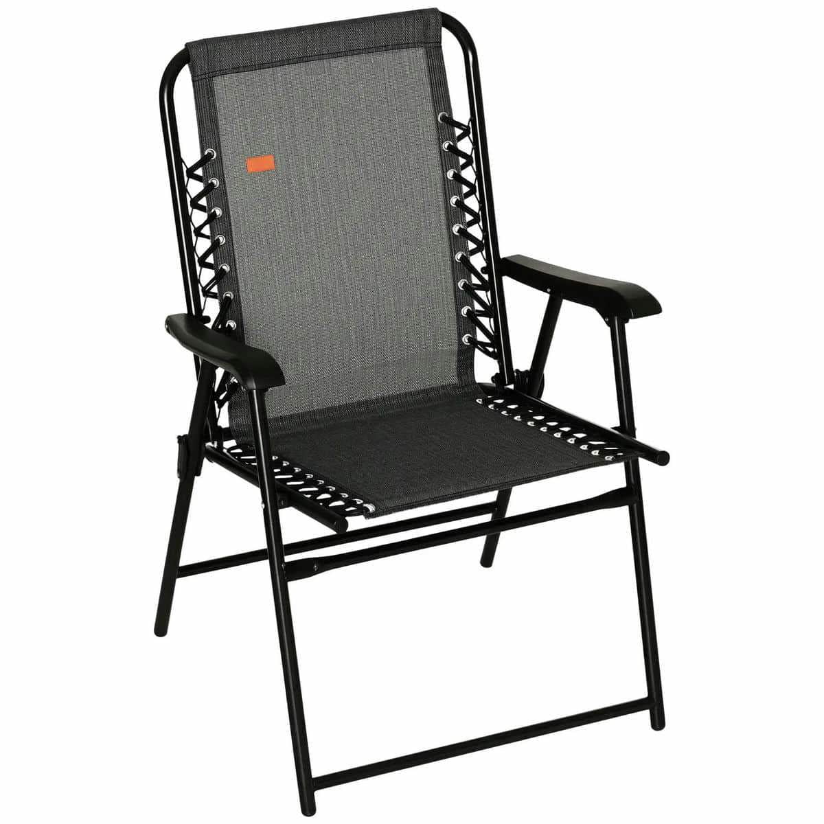 Yardi Yarda Outdoor Bungee Sling Folding Chair with Armrests (Gray, 24.75 in x 24 in x 35.75 in) rx55b