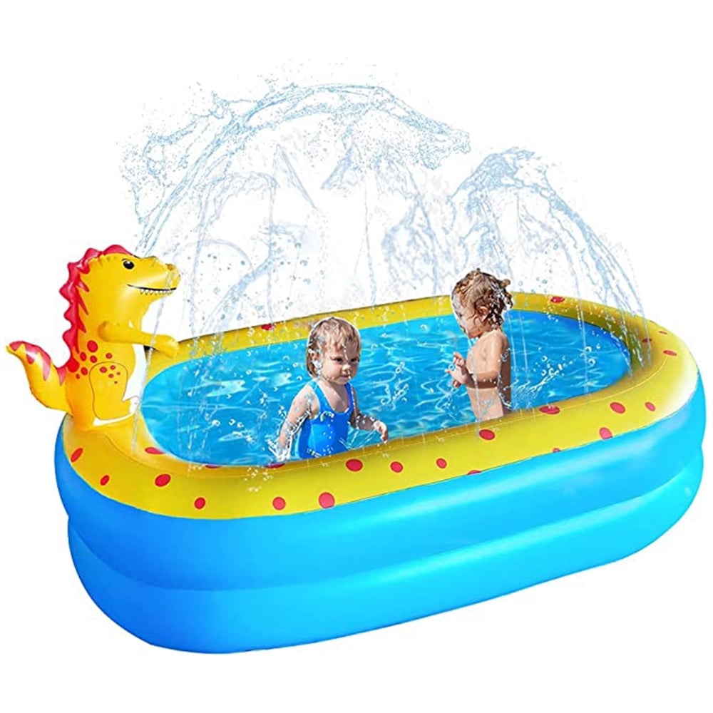 Swfoer Inflatable Dinosaur Pool for Kids, Outdoor Splash Pad with Sprinkler (Blue, 67 in x 41 in x 32 in) 4bl5d