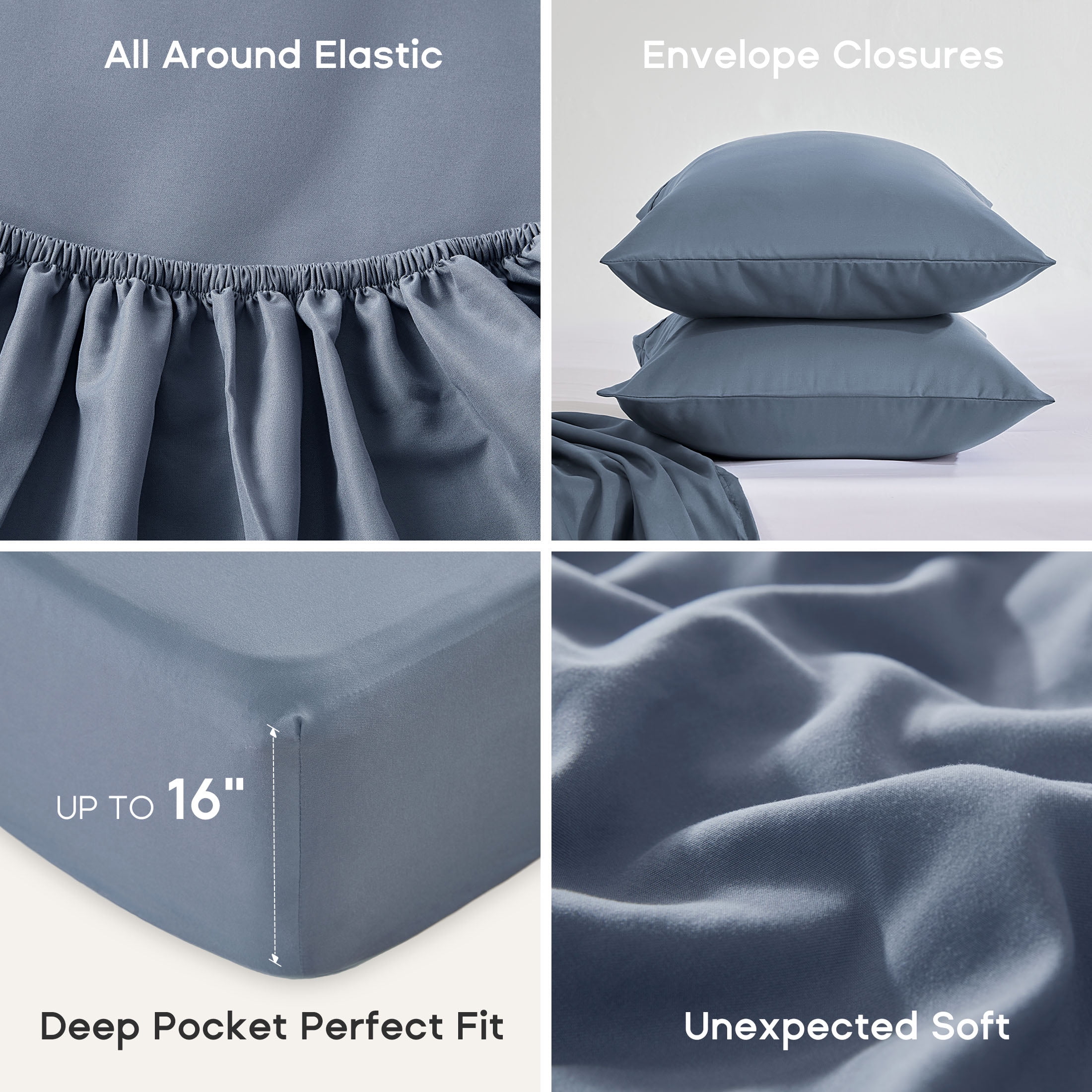 Sonive 4-Piece Bed Sheet Set, Ultra Soft Breathable Microfiber Bedding (Flint Stone Blue, Queen) vny8i