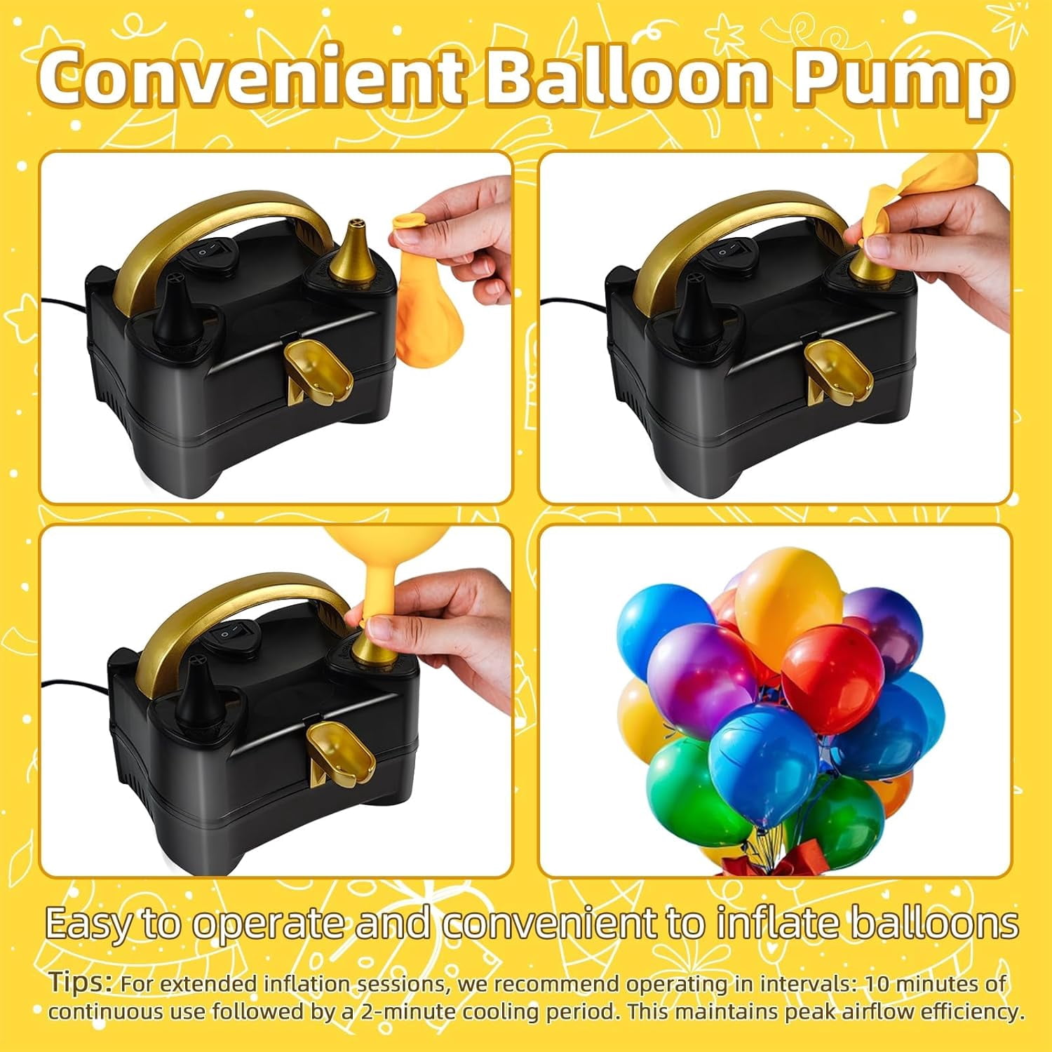 Generic Electric Balloon Inflator Pump Dual Nozzle Portable Air Blower for Party Decorations (Gold, 5.9 in x 4.3 in x 4.5 in) 90pgj