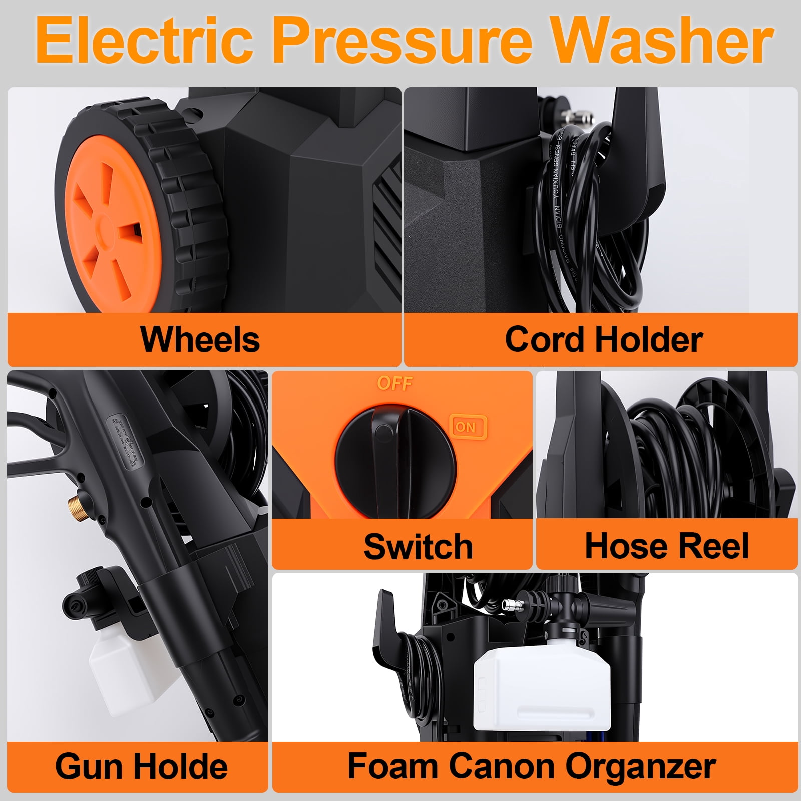 Ldyso Electric Pressure Washer, 4500 PSI 3.2 GPM Power Washer with Hose Reel and 4 Spray Nozzles (33 ft Hose) h1q5h