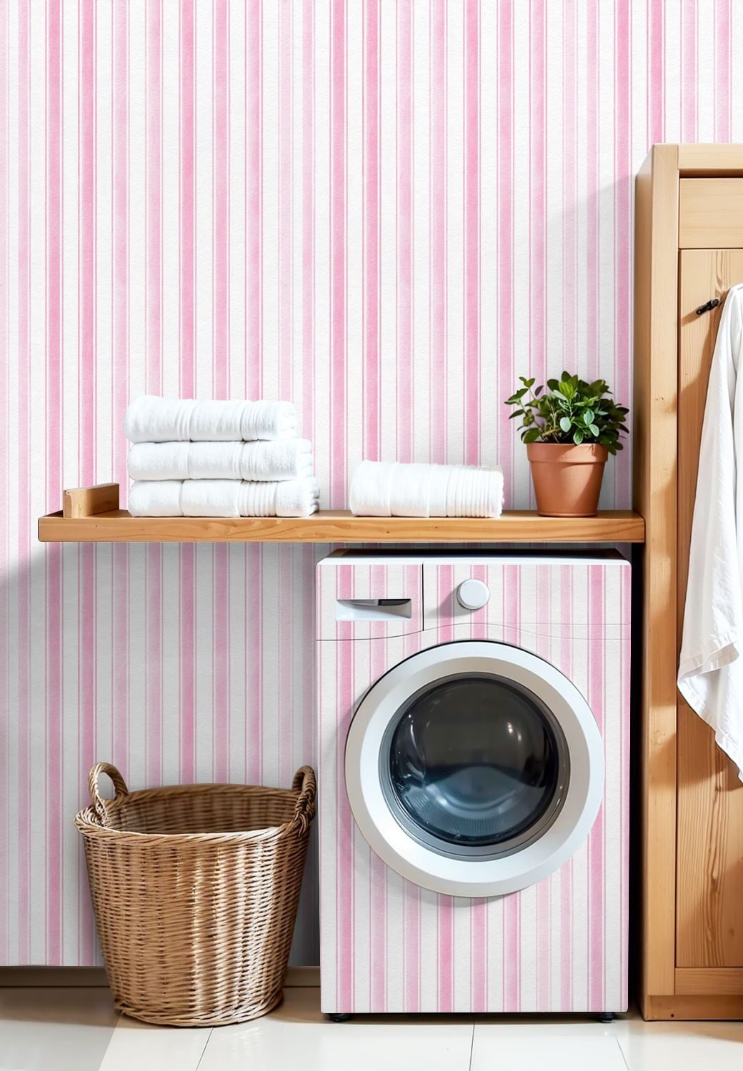 Kanworse Boho Peel and Stick Wallpaper, Soft Pink Striped Textured Wall Mural, Removable Self-Adhesive Decor (17.7 in x 9.8 ft) 1tdrp