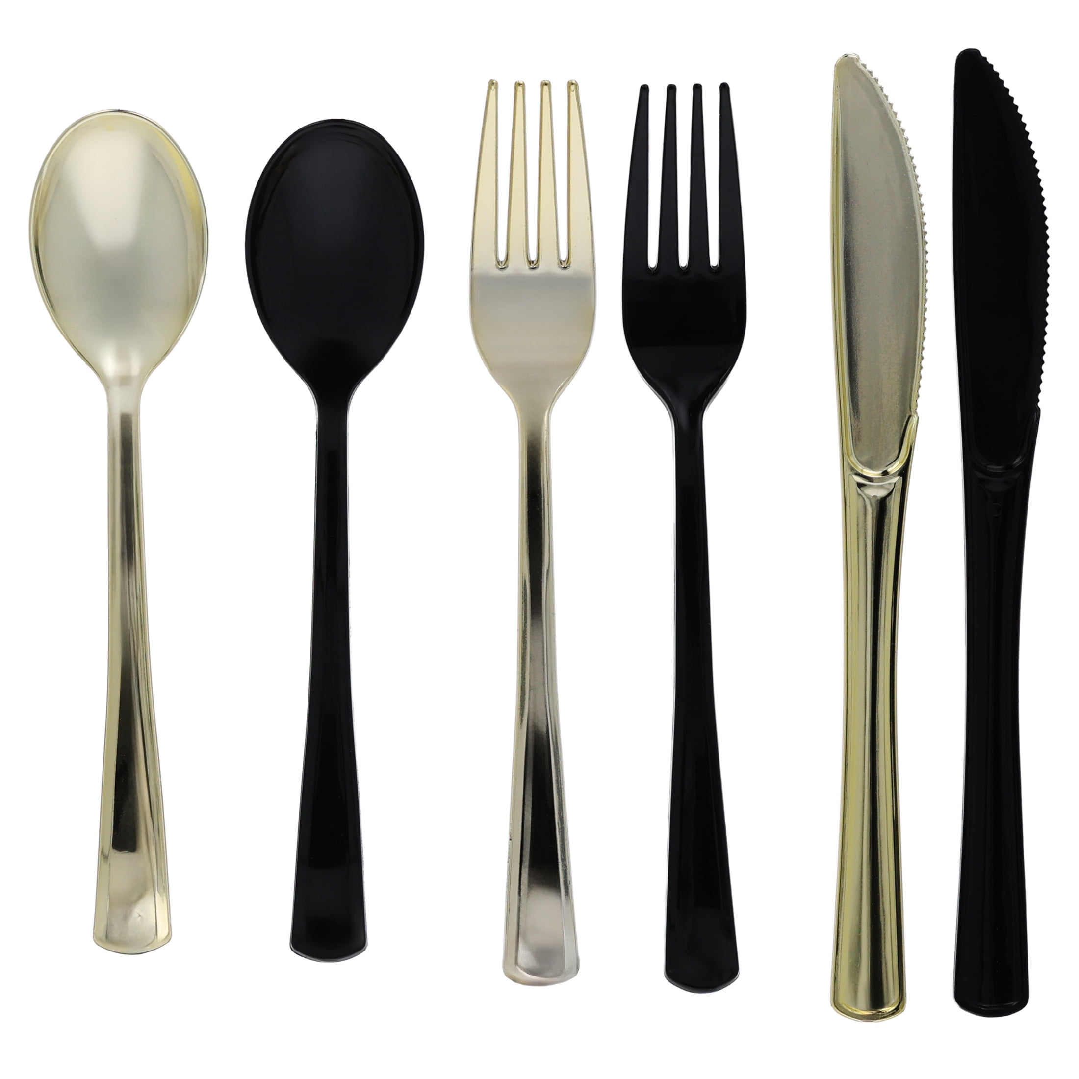 Way To Celebrate Disposable Metallic Plastic Cutlery Set (Black and Gold, 24 Count) 1ulz8