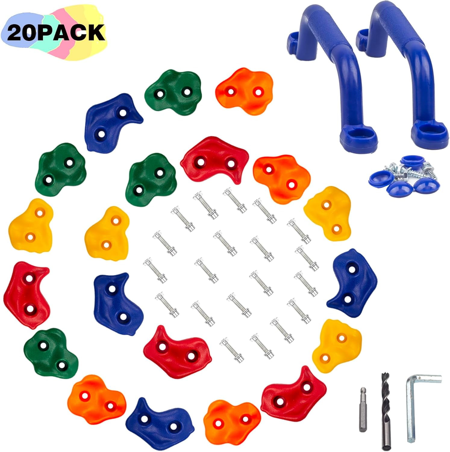 KINSPORY Rock Wall Climbing Holds Set for Kids with Handles (Blue, 20pc) 3gh2i