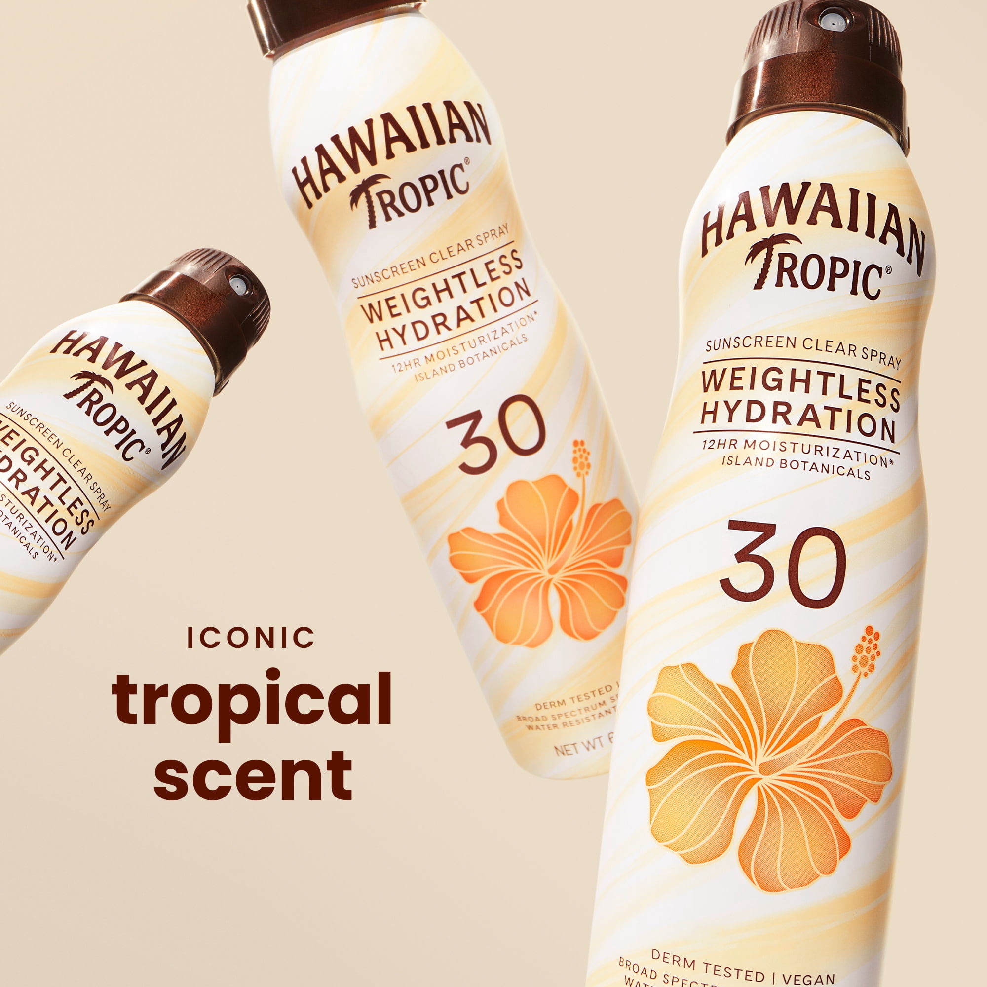Hawaiian Tropic Weightless Hydration Sunscreen Spray, Broad Spectrum SPF 30 (Clear, 6 oz) j5o8m