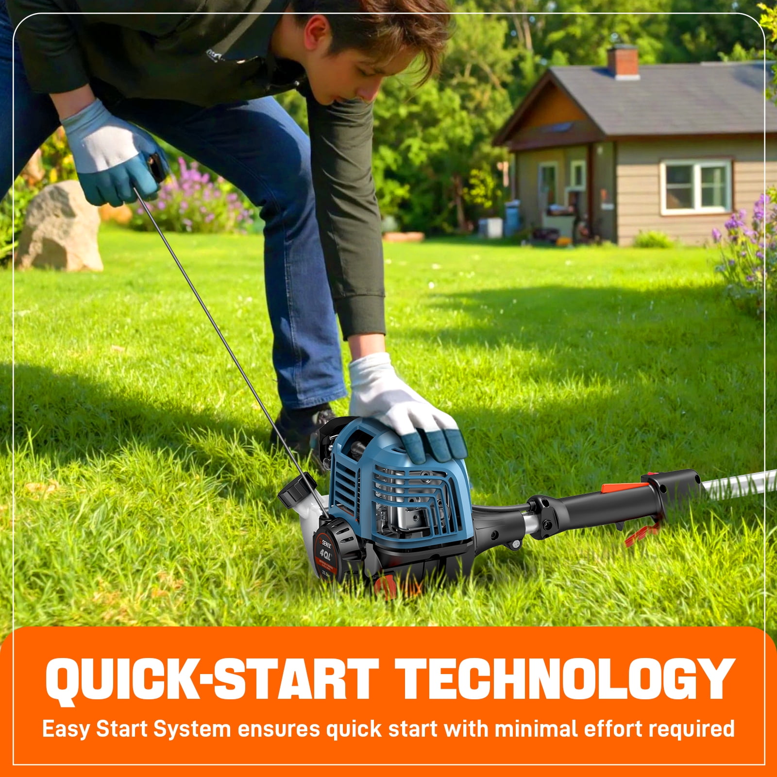 Senix 26.5cc 4-Cycle Gas String Trimmer, 17.7 in Cutting Width, Curved Shaft Weed Eater (11.3 lb) xmgv6