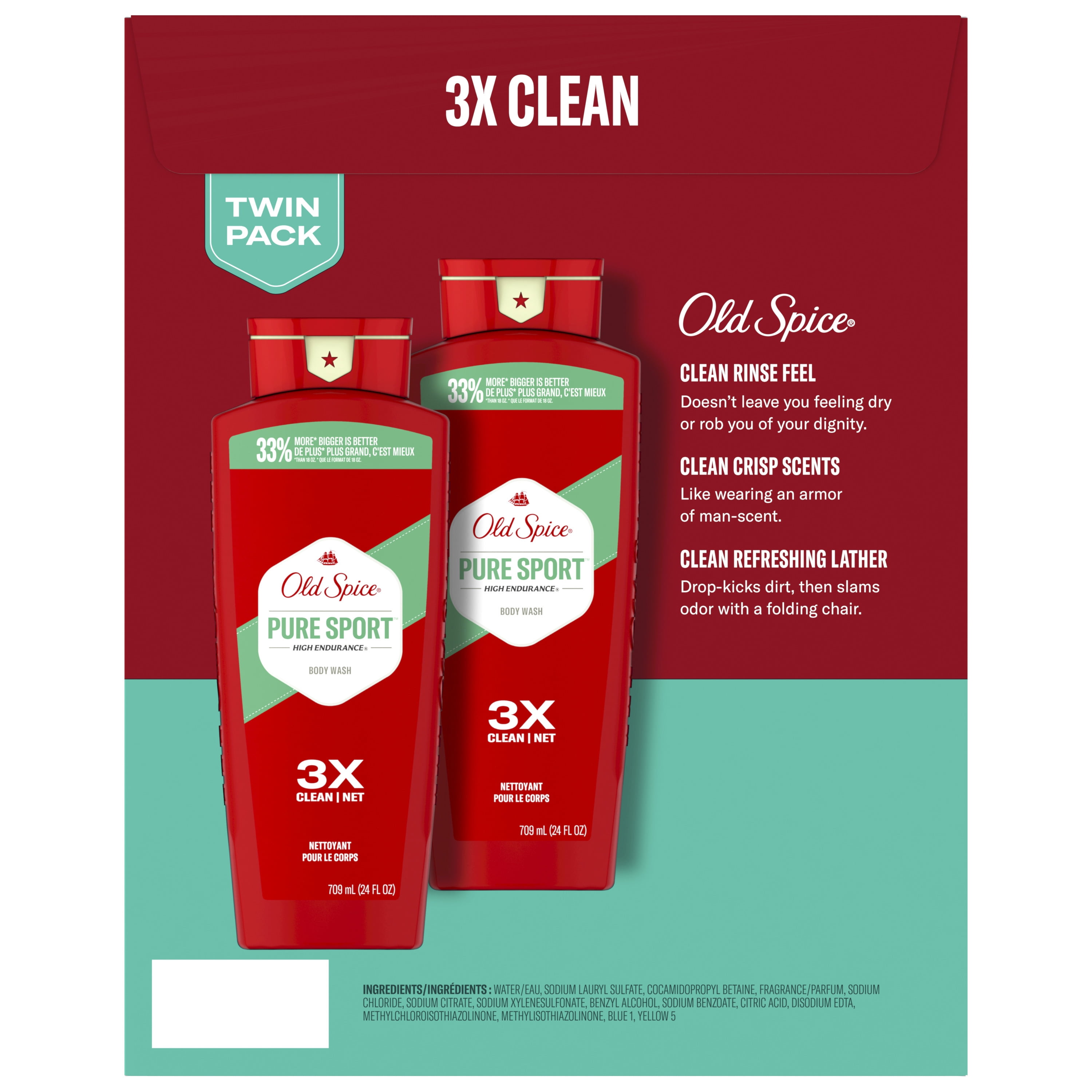 Old Spice High Endurance Men's Body Wash, Pure Sport, Long-Lasting Fresh Scent (24 fl oz, 2 Pack) f7lxk